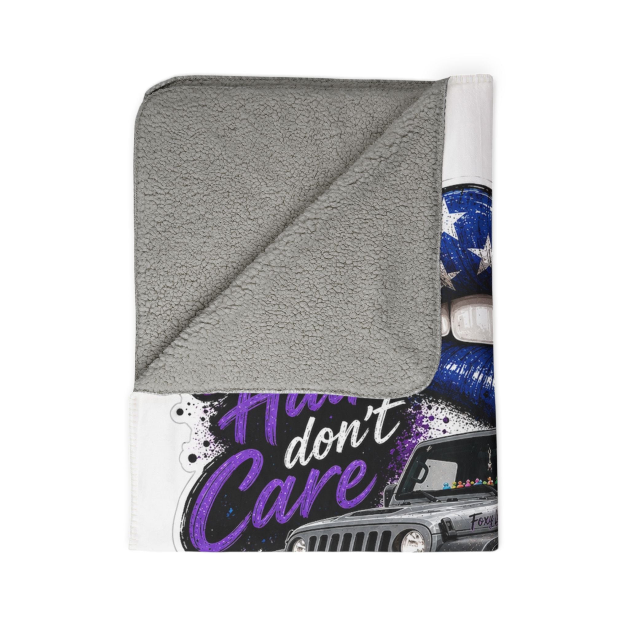Jeep Girl Sherpa Blanket - "Jeep Hair Don't Care" Patriotic Off-Road Throw