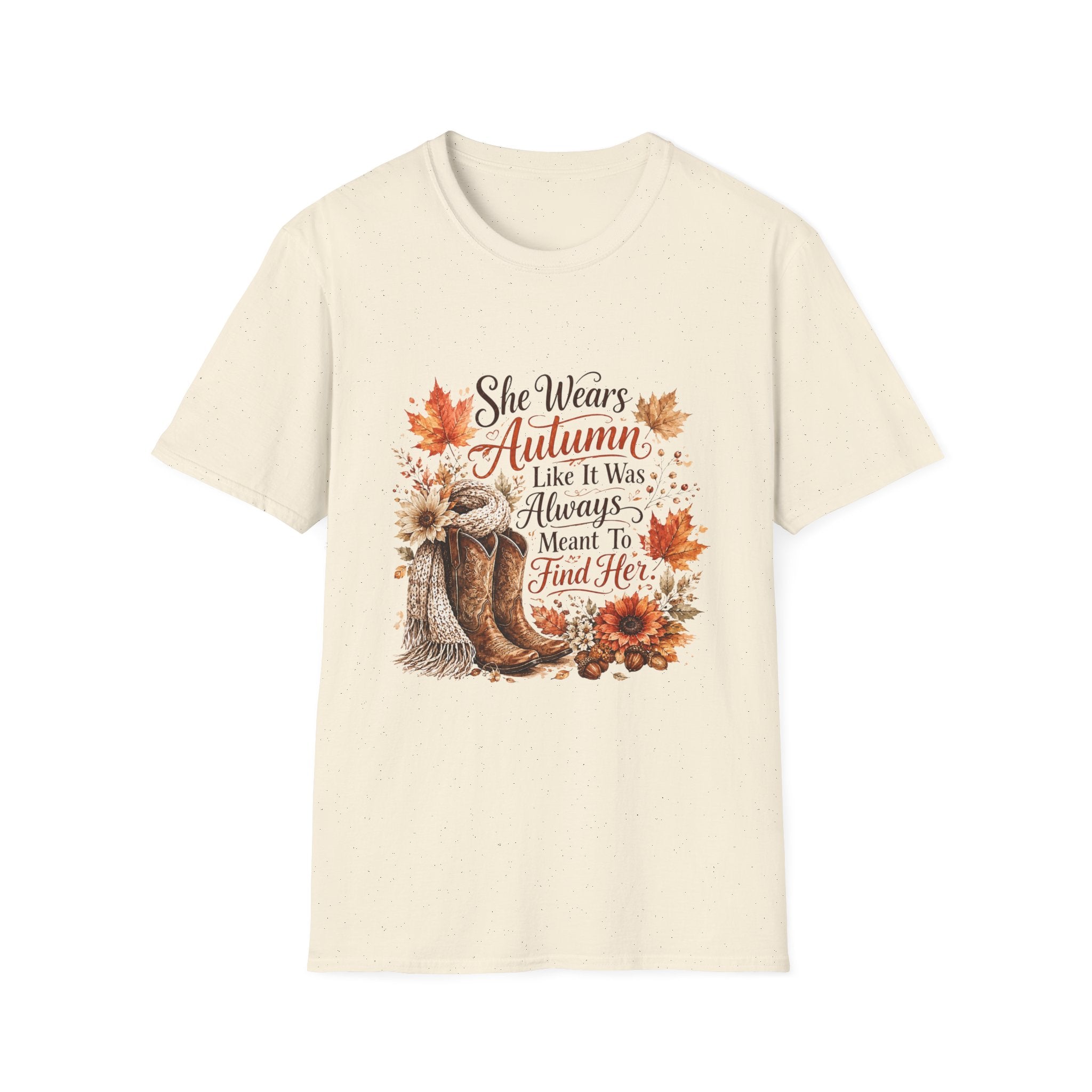 “She Wears Autumn Like It Was Always Meant To Find Her” Fall Graphic T-Shirt — Autumn Tee