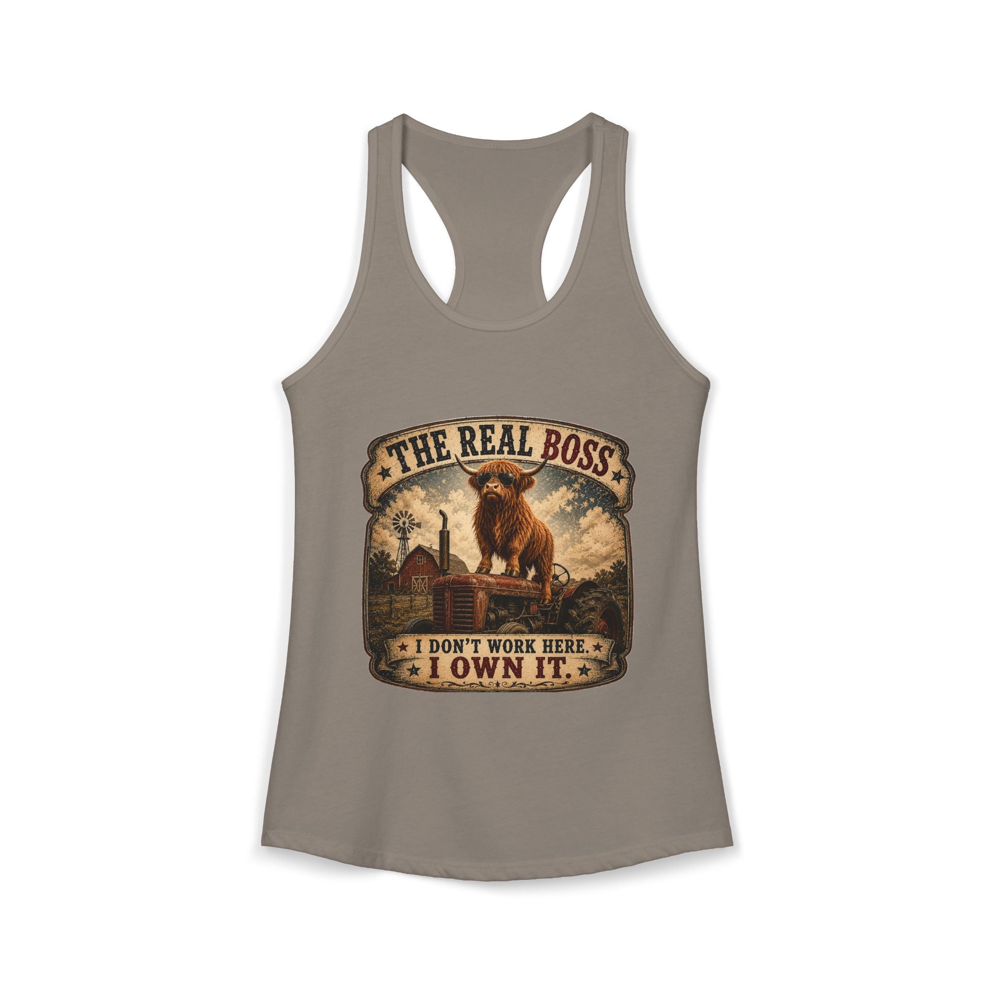 The Real Boss Highland Cow Women's Ideal Racerback Tank