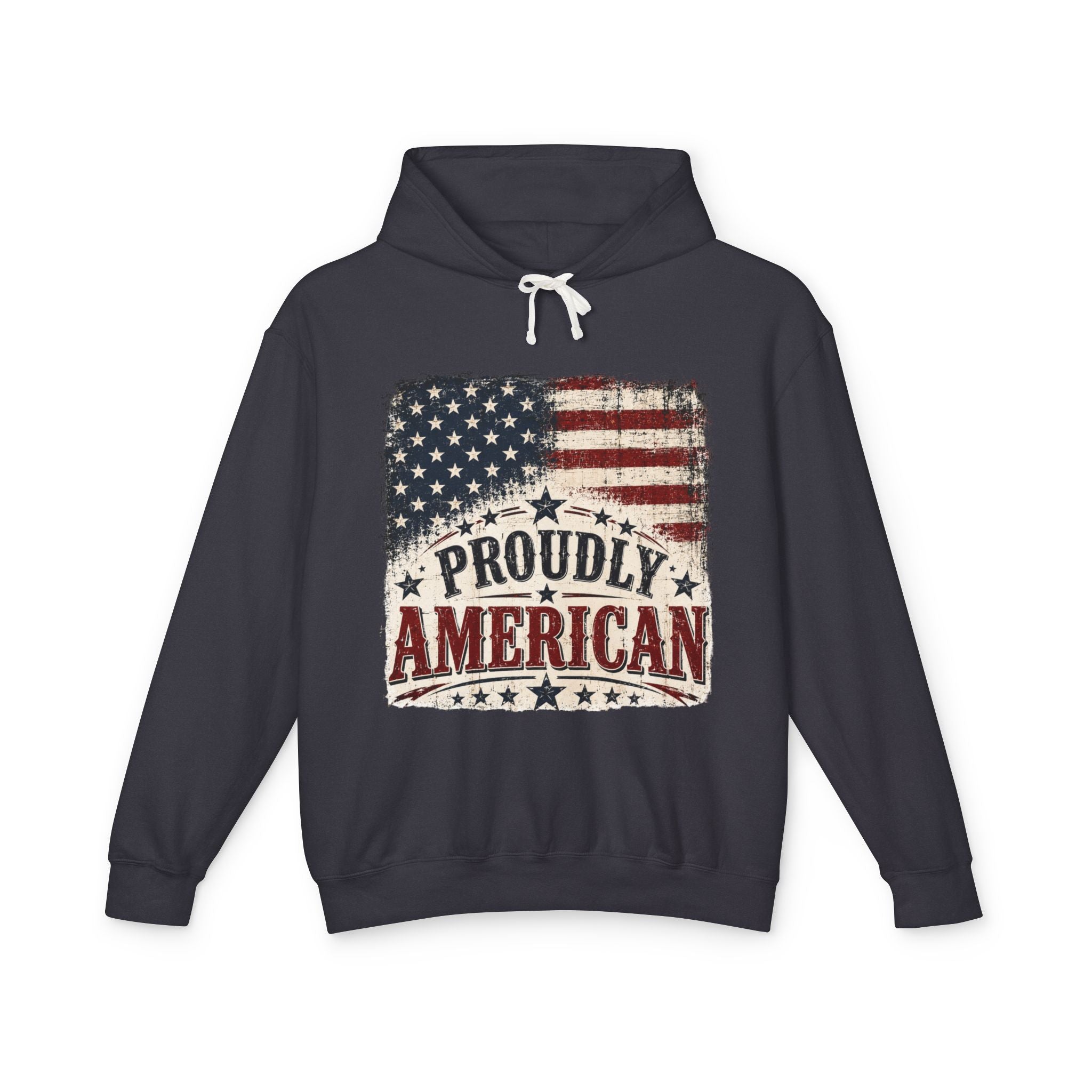 Proudly American Flag Hoodie — Patriotic USA Pullover for Fourth of July