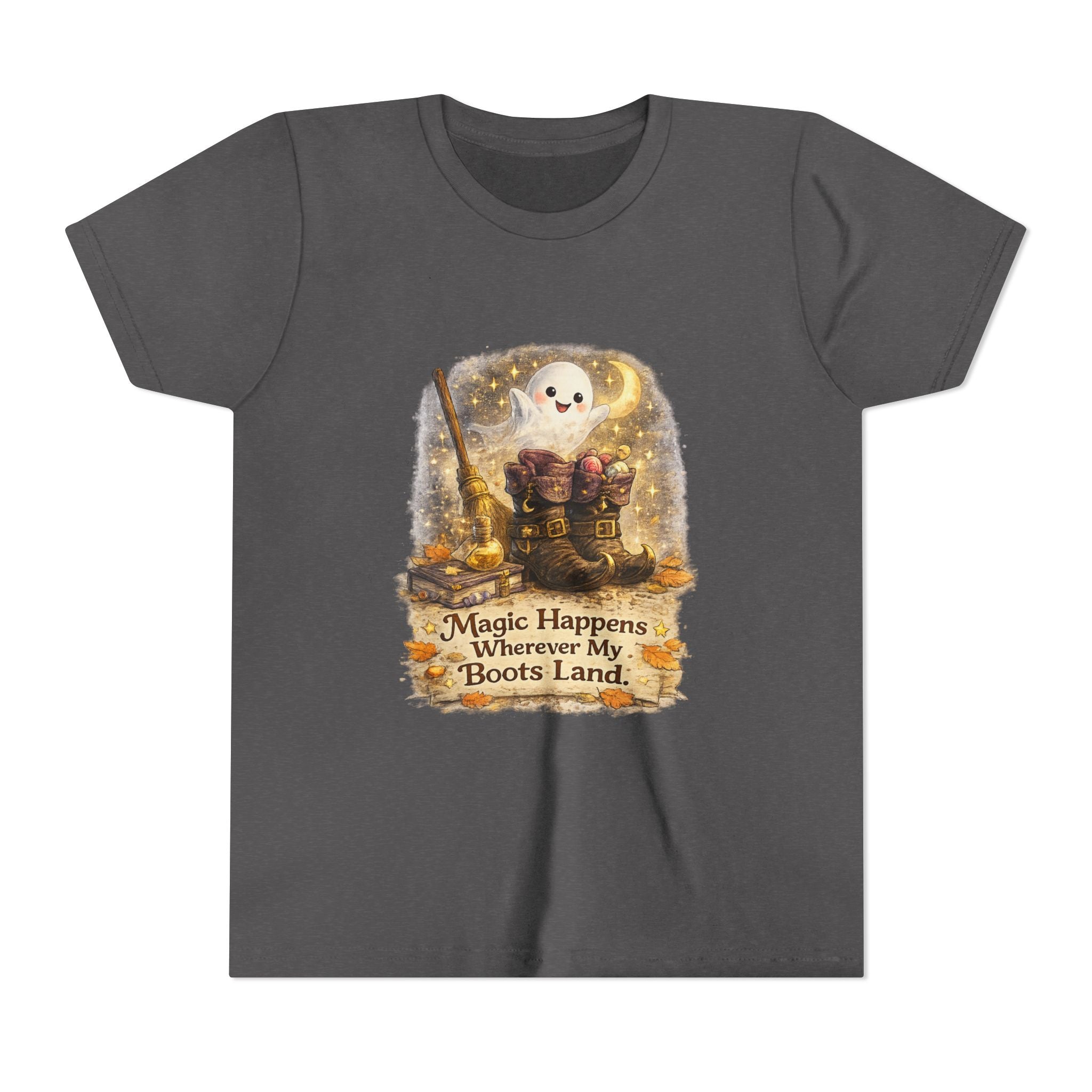 "Magic Happens Wherever My Boots Land" Ghost & Boots Graphic — Youth Tee