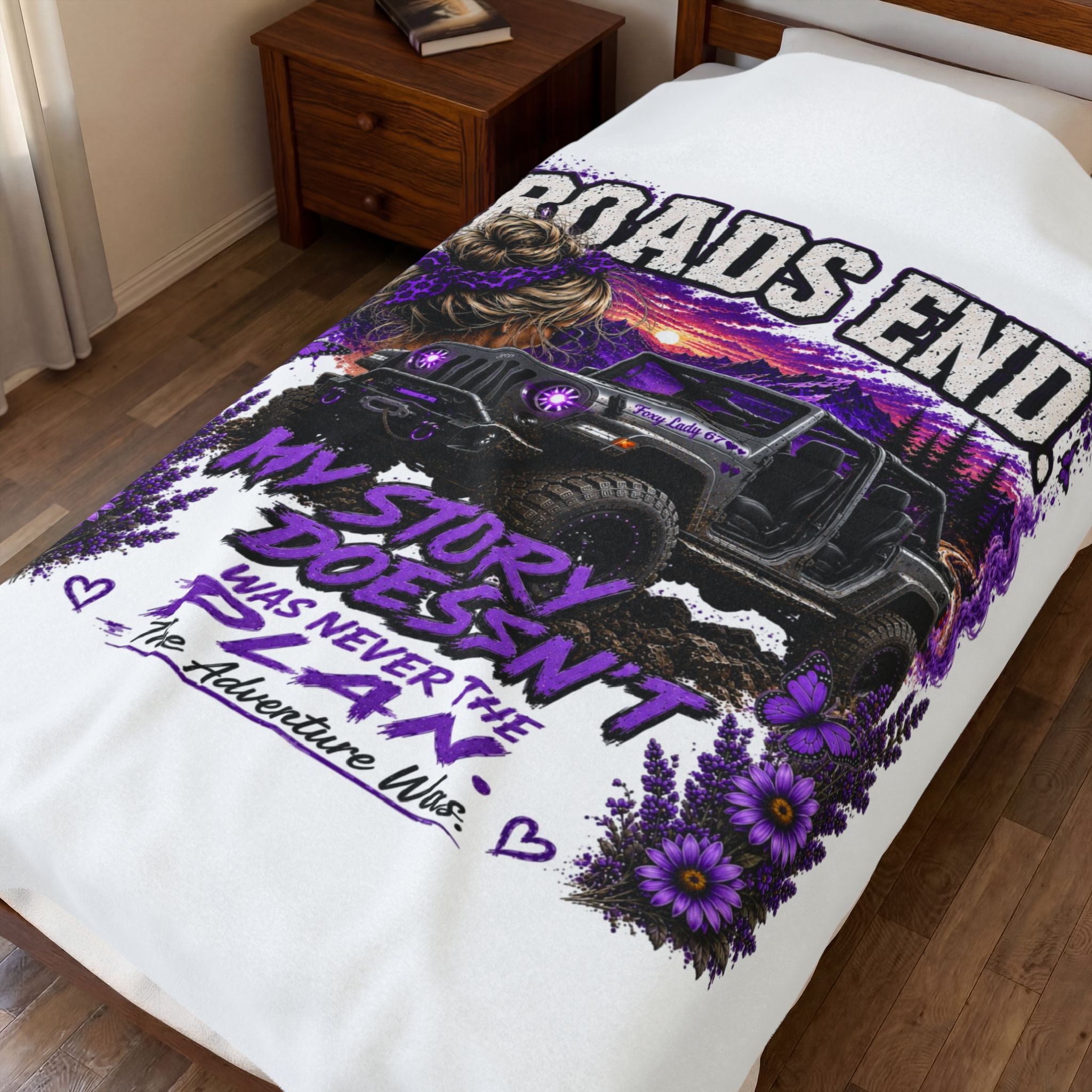 "Roads End" Jeep Adventure Throw (My Story Doesn’t Was Never the Plan) — Velveteen Plush Blanket