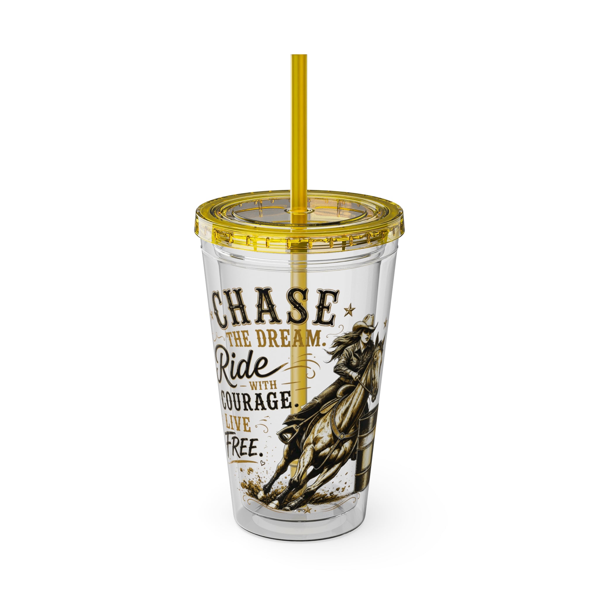 Inspirational Horse Tumbler with Straw — "Chase the Dream, Ride with Courage" 16oz
