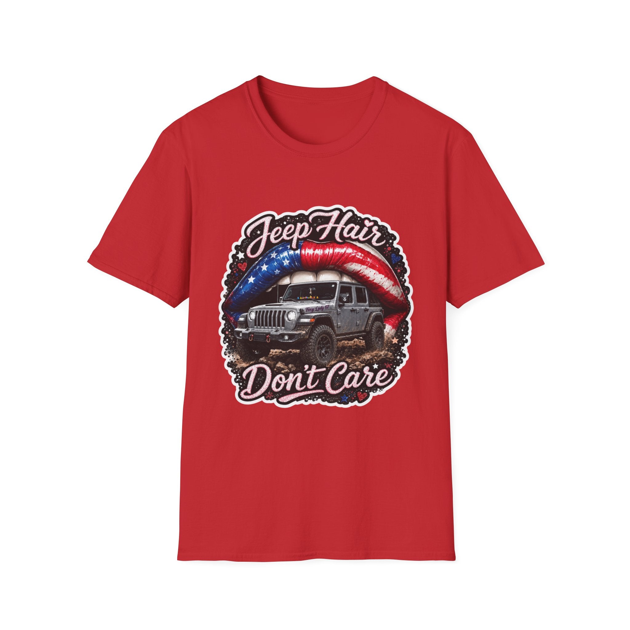 Jeep Hair Don't Care T-Shirt — American Flag Lips Off‑Road Graphic Tee