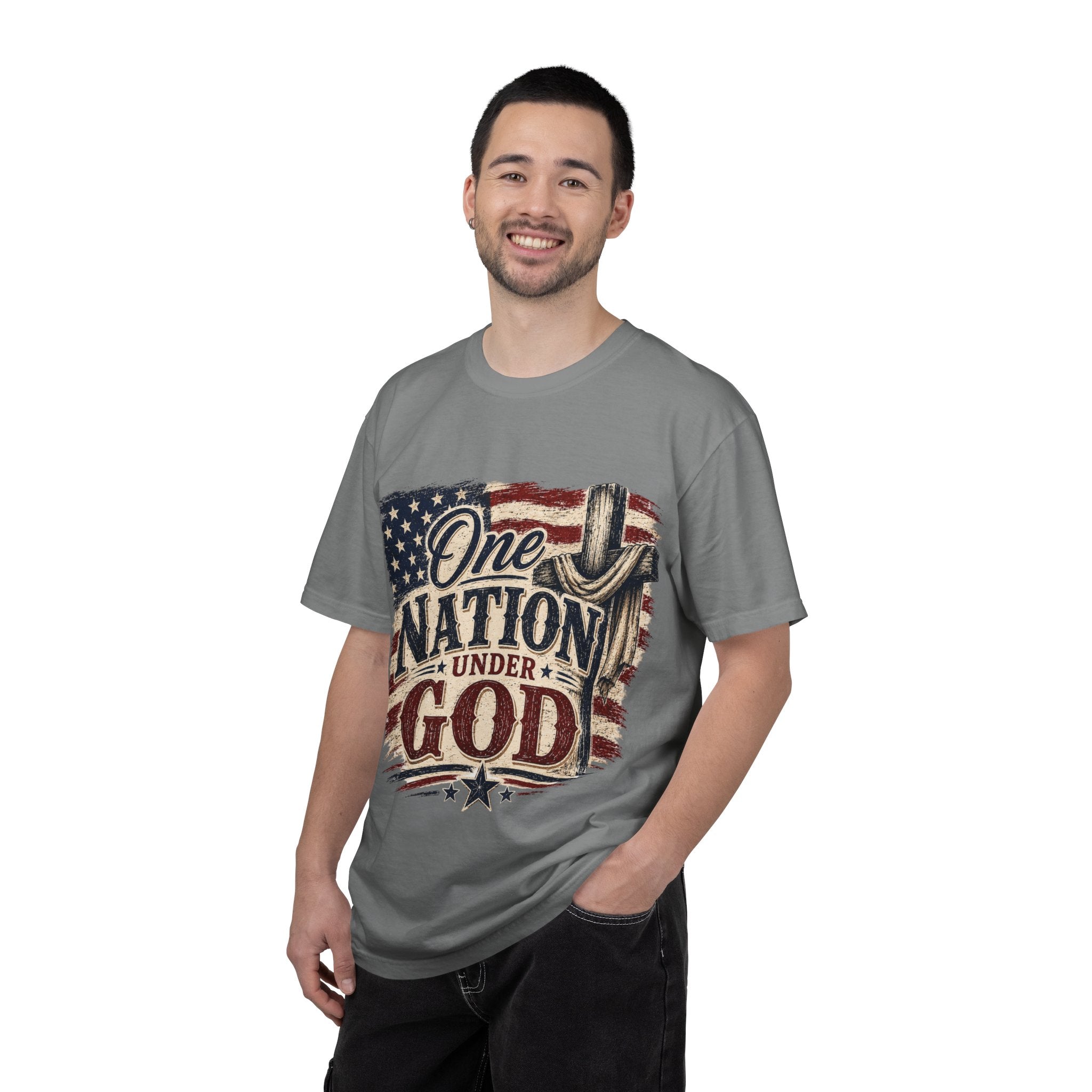 One Nation Under God T-Shirt — Patriotic American Flag & Cross Tee