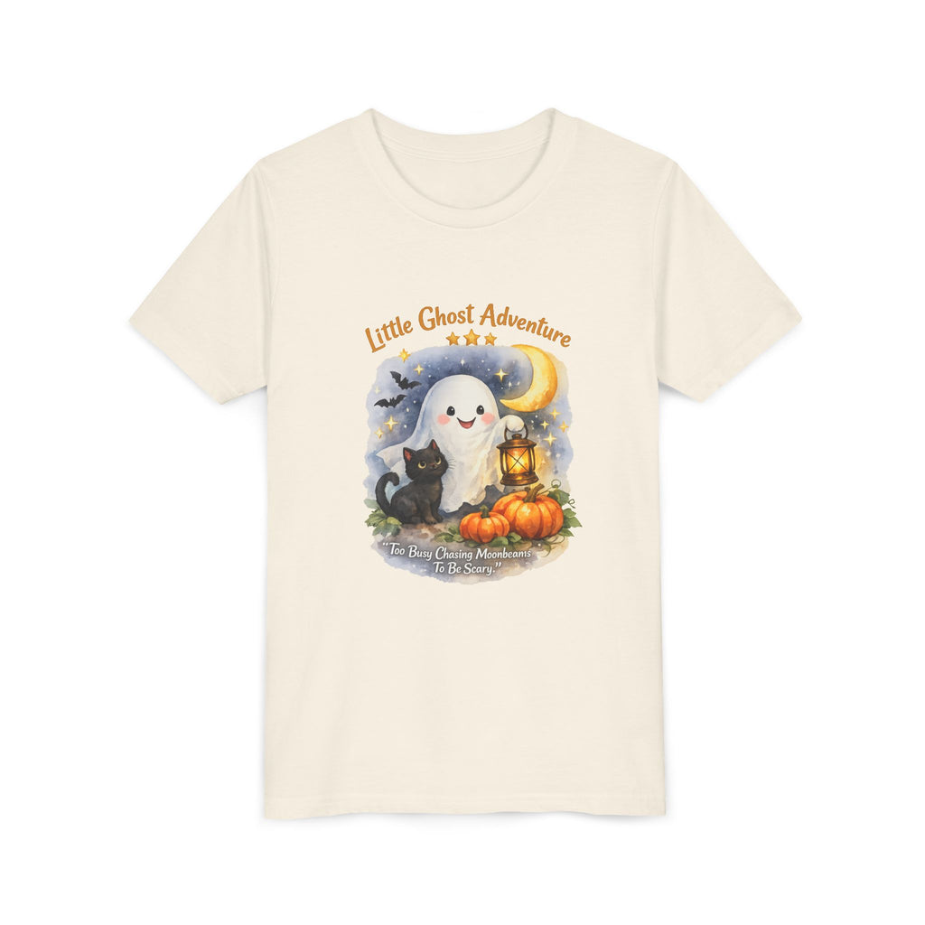 "Little Ghost Adventure" Halloween Kids Shirt with Cute Pumpkin & Black Cat Design - Youth Tee