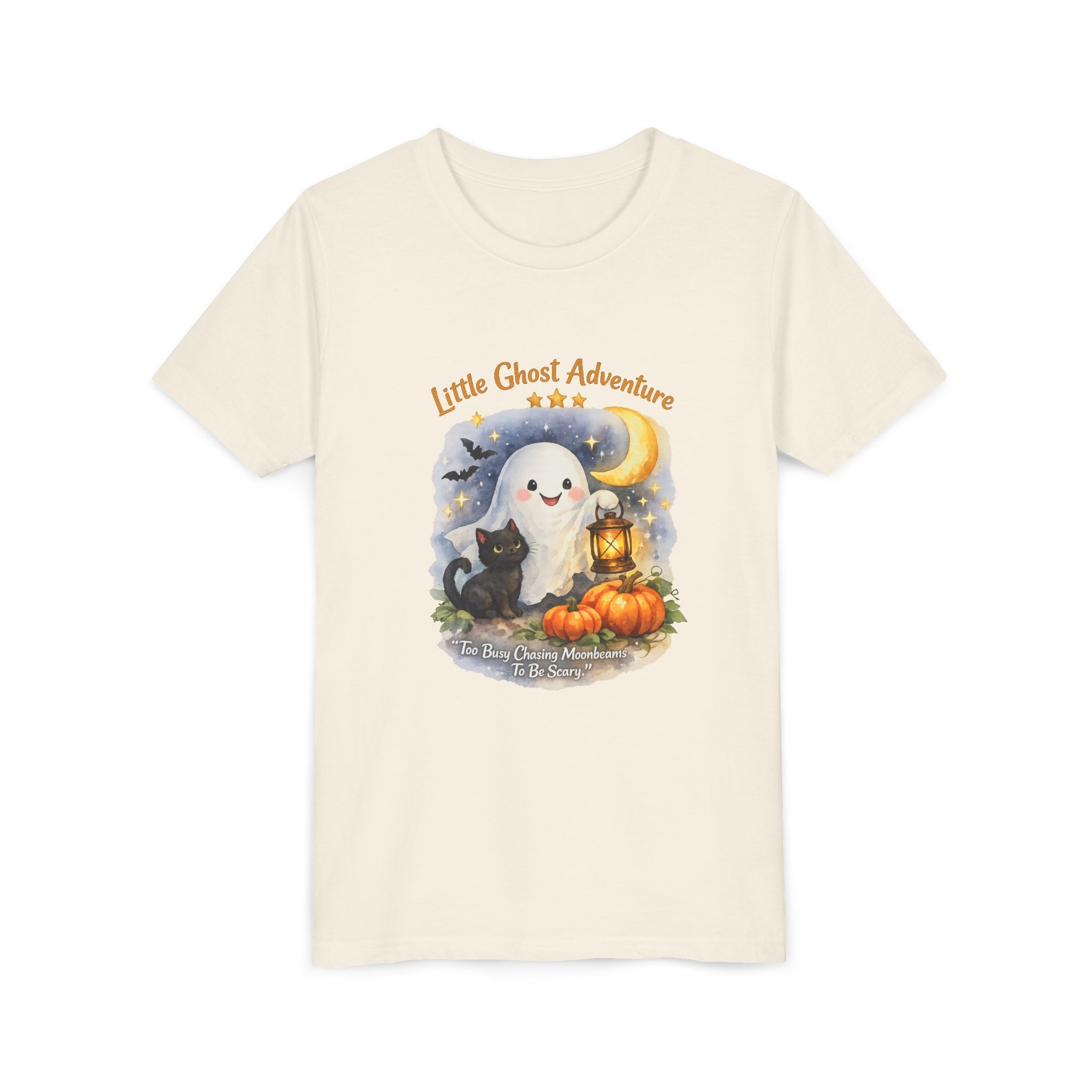 "Little Ghost Adventure" Halloween Kids Shirt with Cute Pumpkin & Black Cat Design - Youth Tee