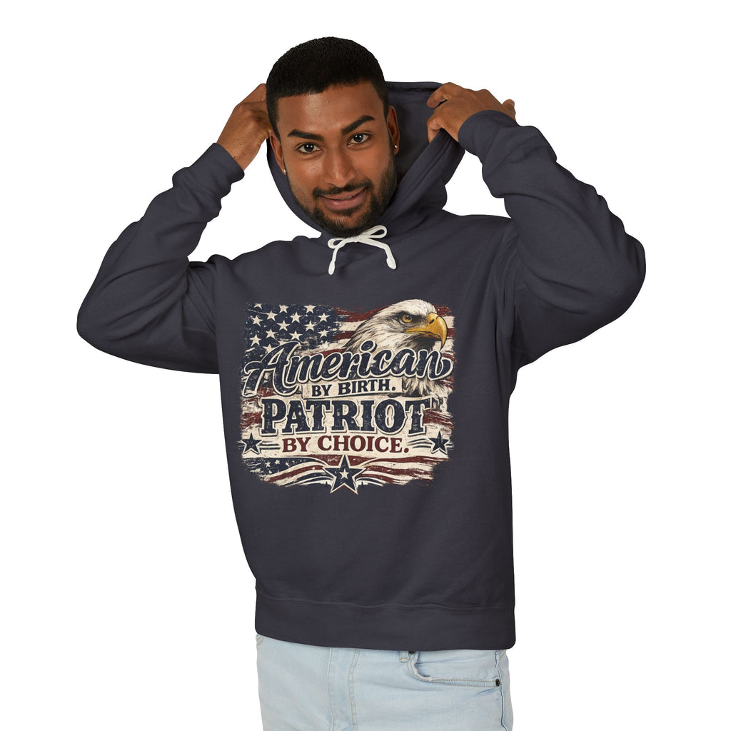 Patriot Hoodie — "American by Birth, Patriot by Choice" Eagle & Flag Design