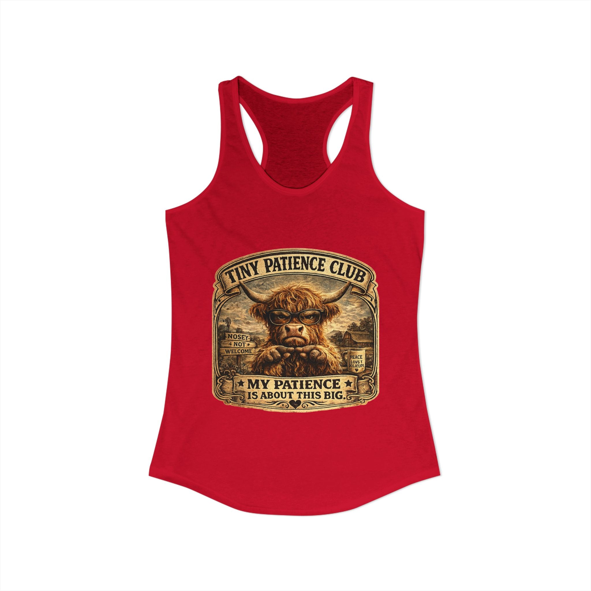 Tiny Patience Highland Cow Women's Ideal Racerback Tank