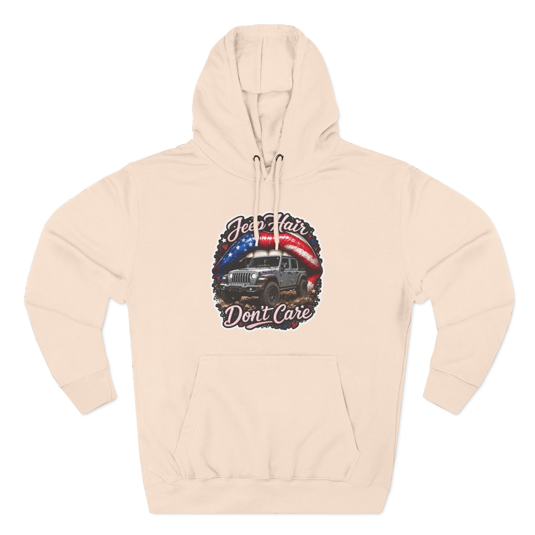 "Jeep Hair Don't Care" Graphic Fleece Pullover - Patriotic Jeep Hoodie
