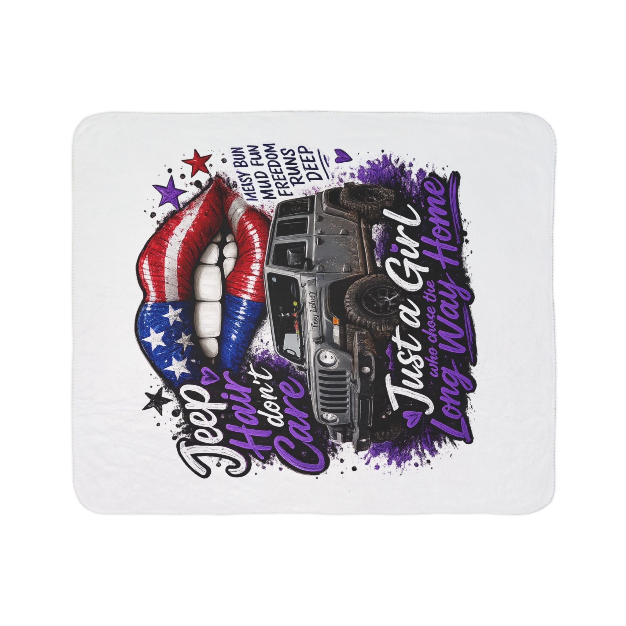 Jeep Hair Don't Care Fleece Sherpa Blanket – "Just a Girl Who Chose the Long Way Home"