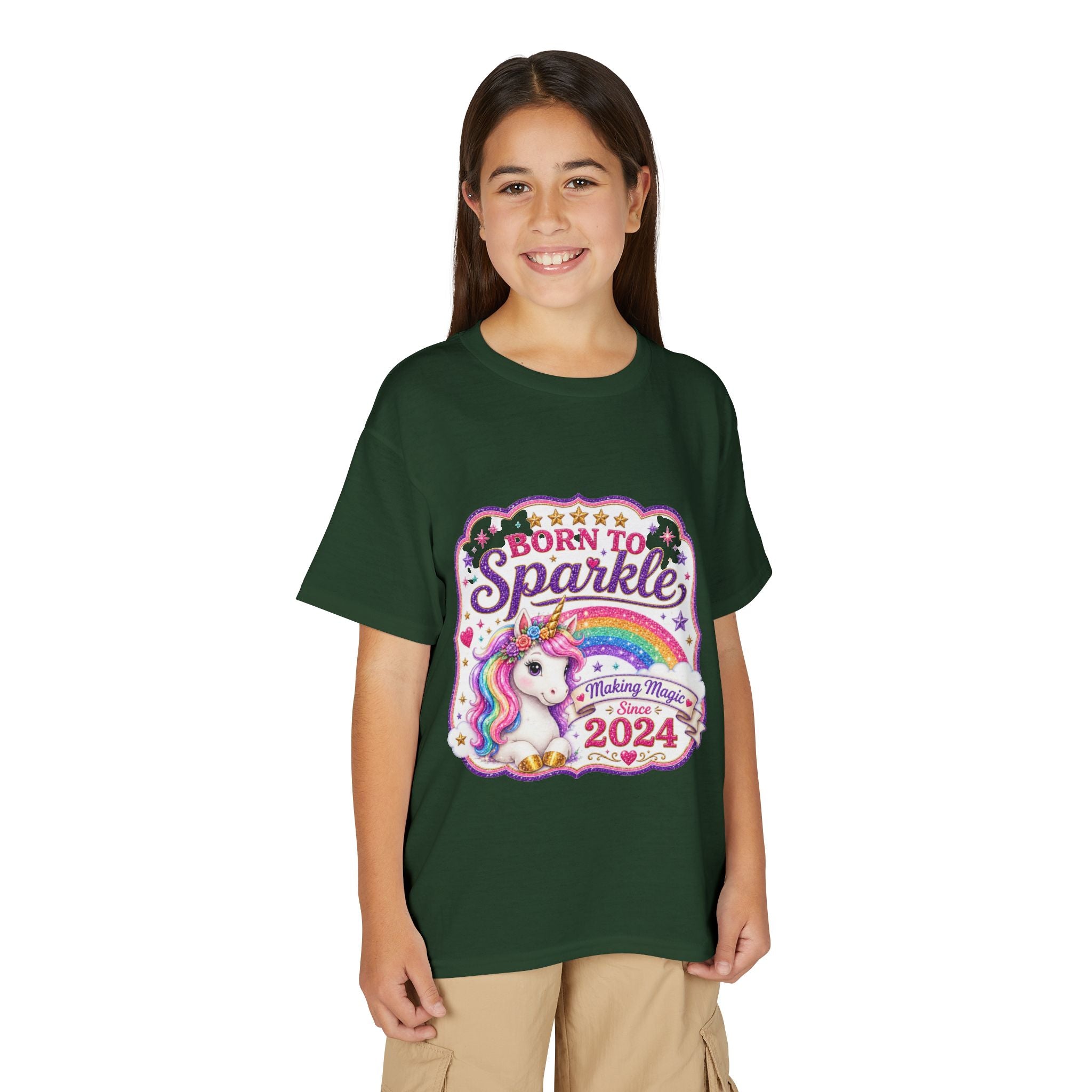 "Born to Sparkle" Unicorn Rainbow 2024 Youth Tee Kids — T-Shirt