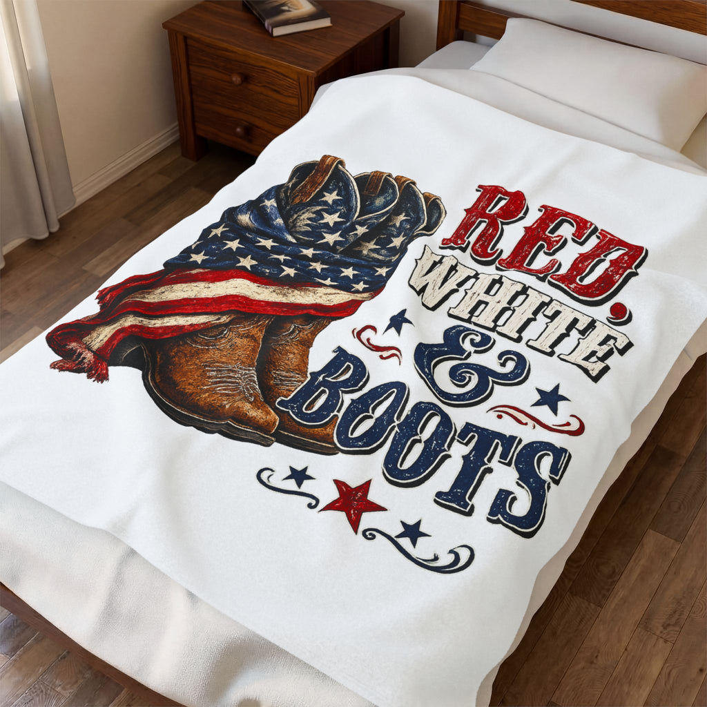 Red, White & Boots 4th July Velveteen Plush Blanket