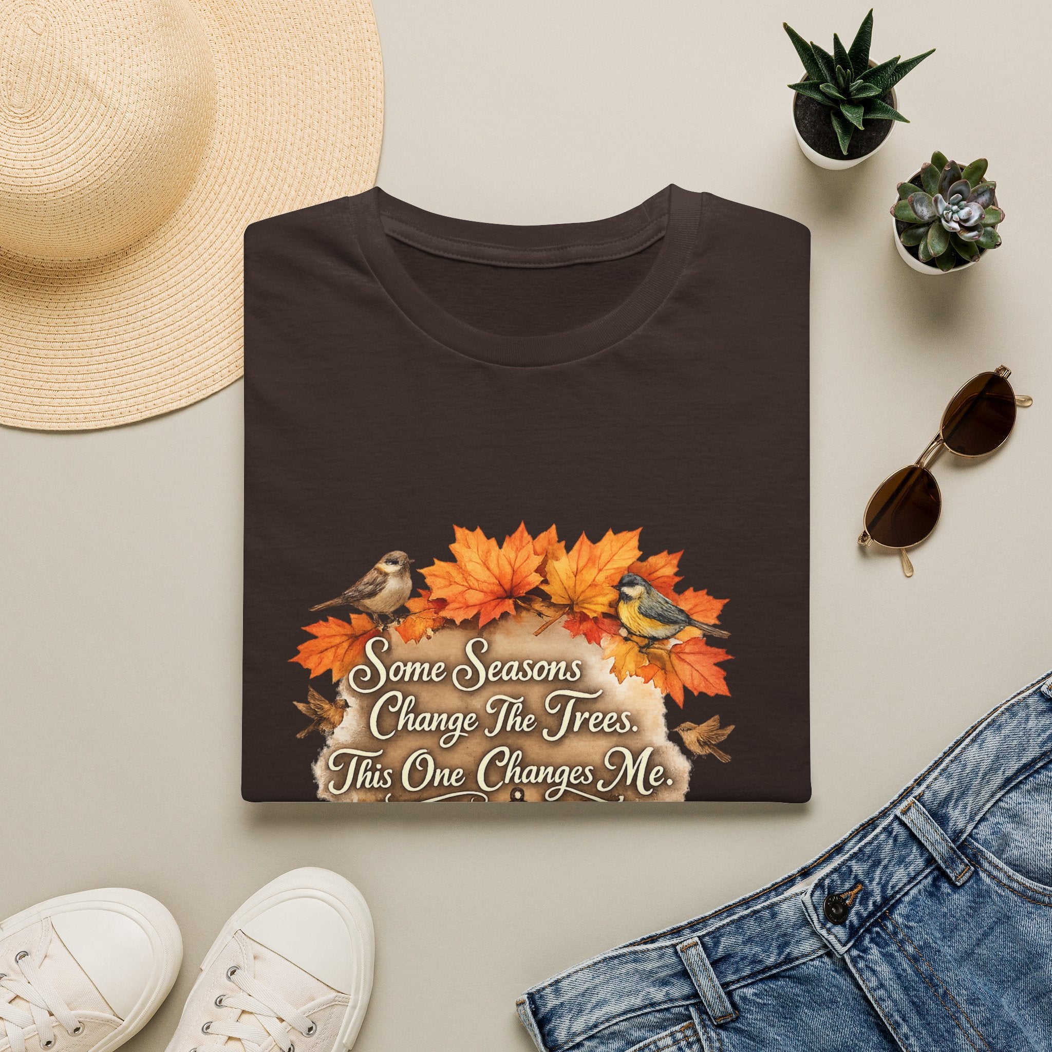 "Some Seasons Change The Trees, This One Changes Me" Autumn Bird Tee — Fall Leaves T-Shirt