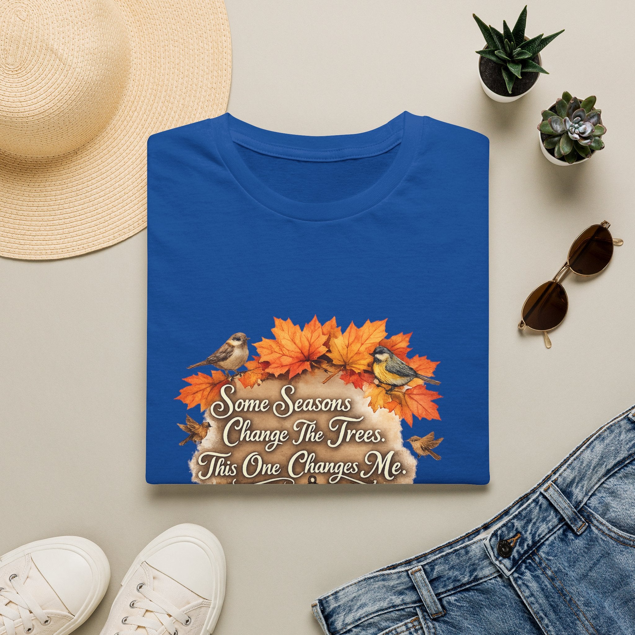 "Some Seasons Change The Trees, This One Changes Me" Autumn Bird Tee — Fall Leaves T-Shirt