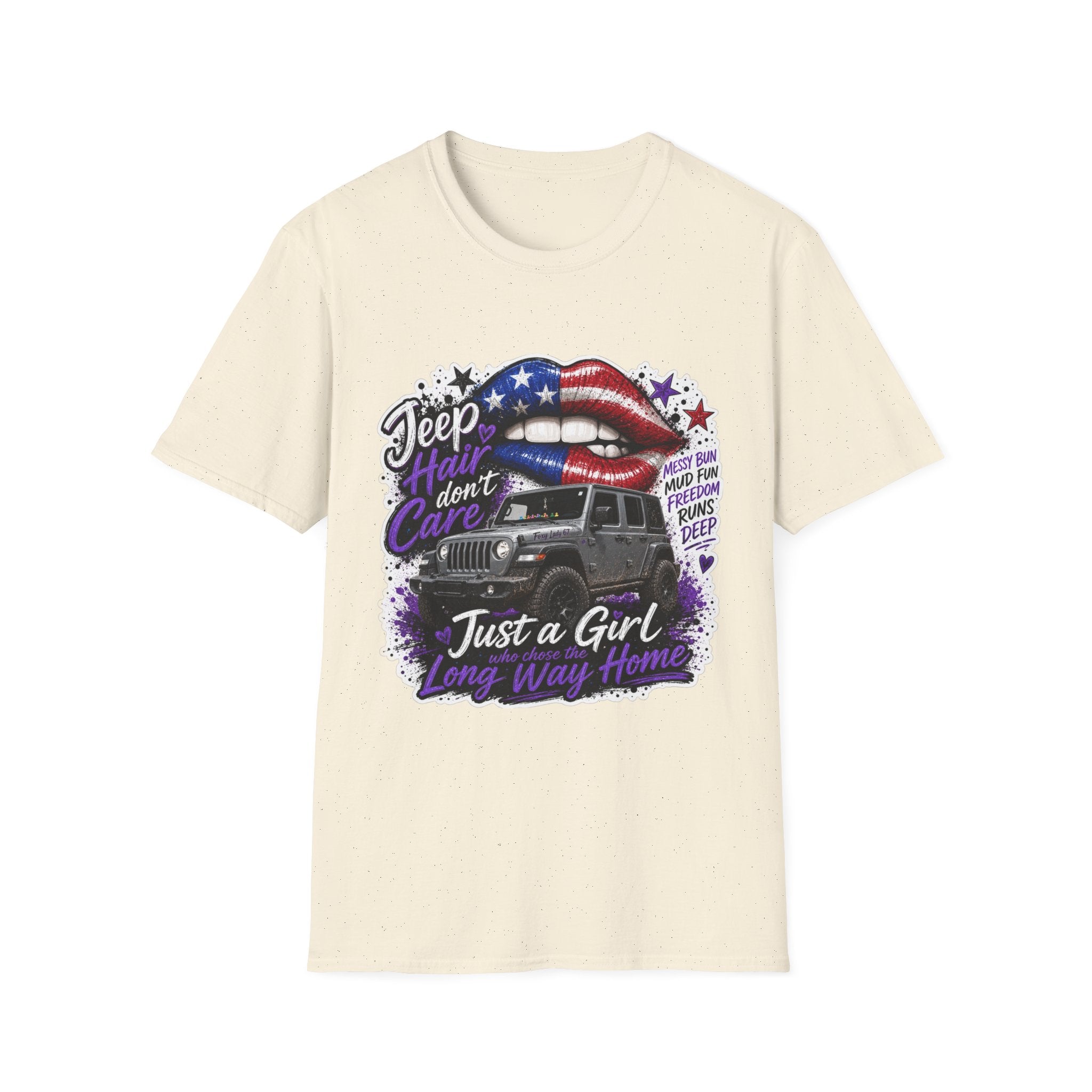 Jeep Hair Don't Care T-Shirt — American Flag Lips Off-Road Truck Tee