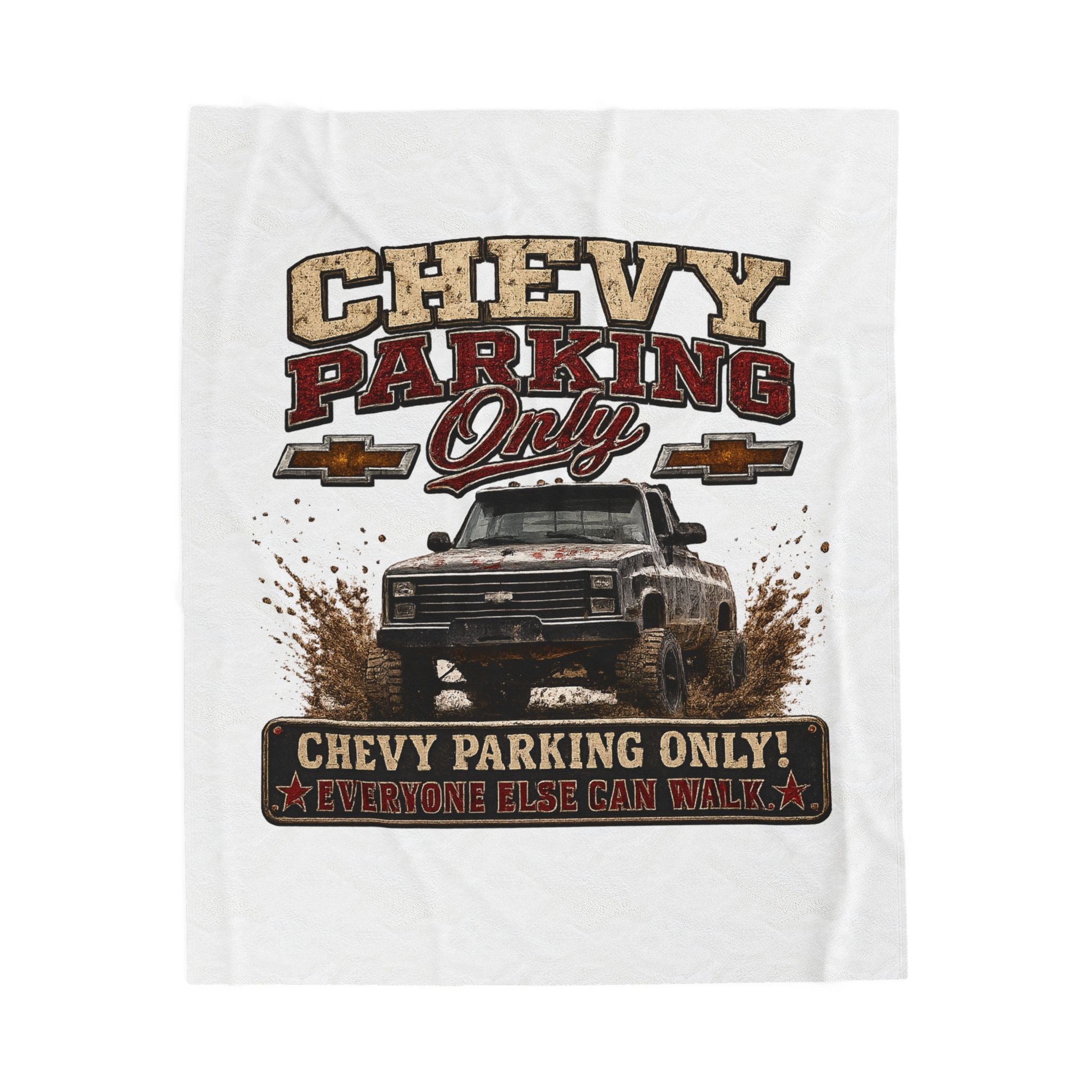 Chevy Parking Only Velveteen Plush Blanket – Off‑Road Truck Design
