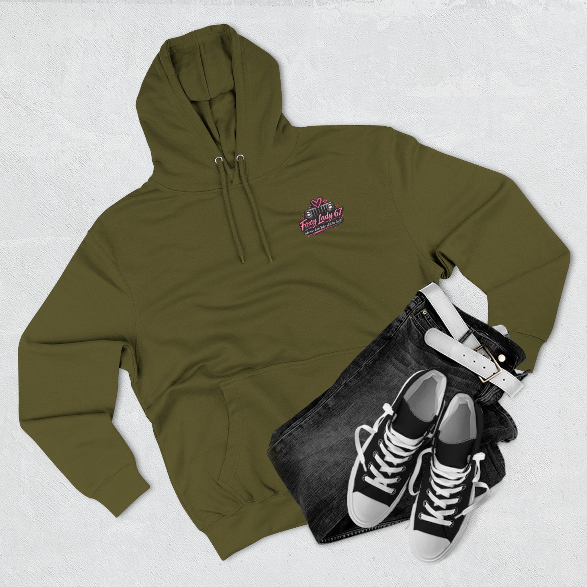 Let's Get Naked Jeep (design on front and back) Three-Panel Fleece Hoodie