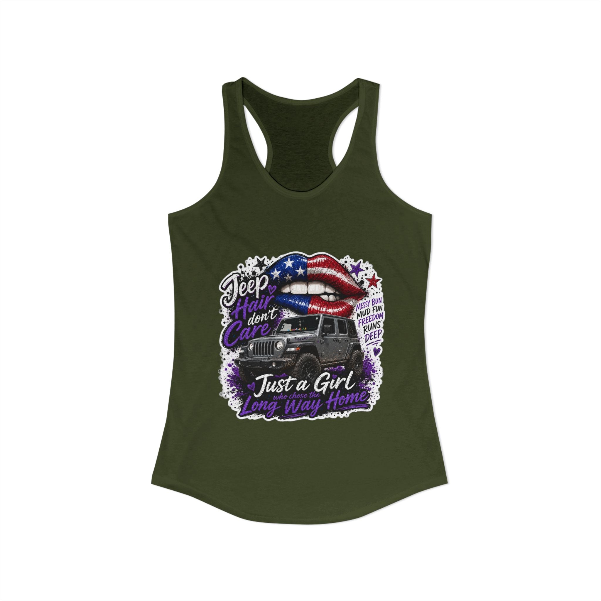 Jeep Hair Don't Care - Just a Girl A Long Way Home Women's Ideal Racerback Tank