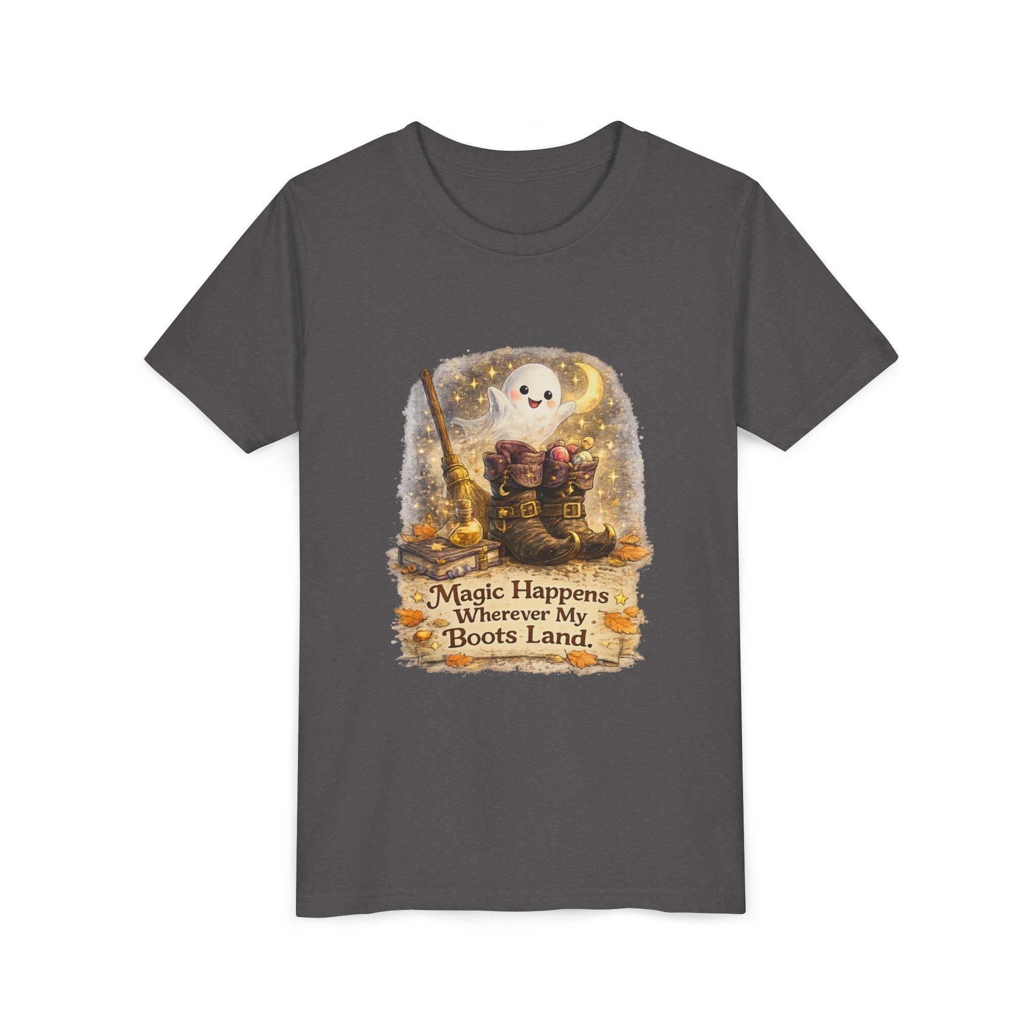 "Magic Happens Wherever My Boots Land" Ghost & Boots Graphic — Youth Tee