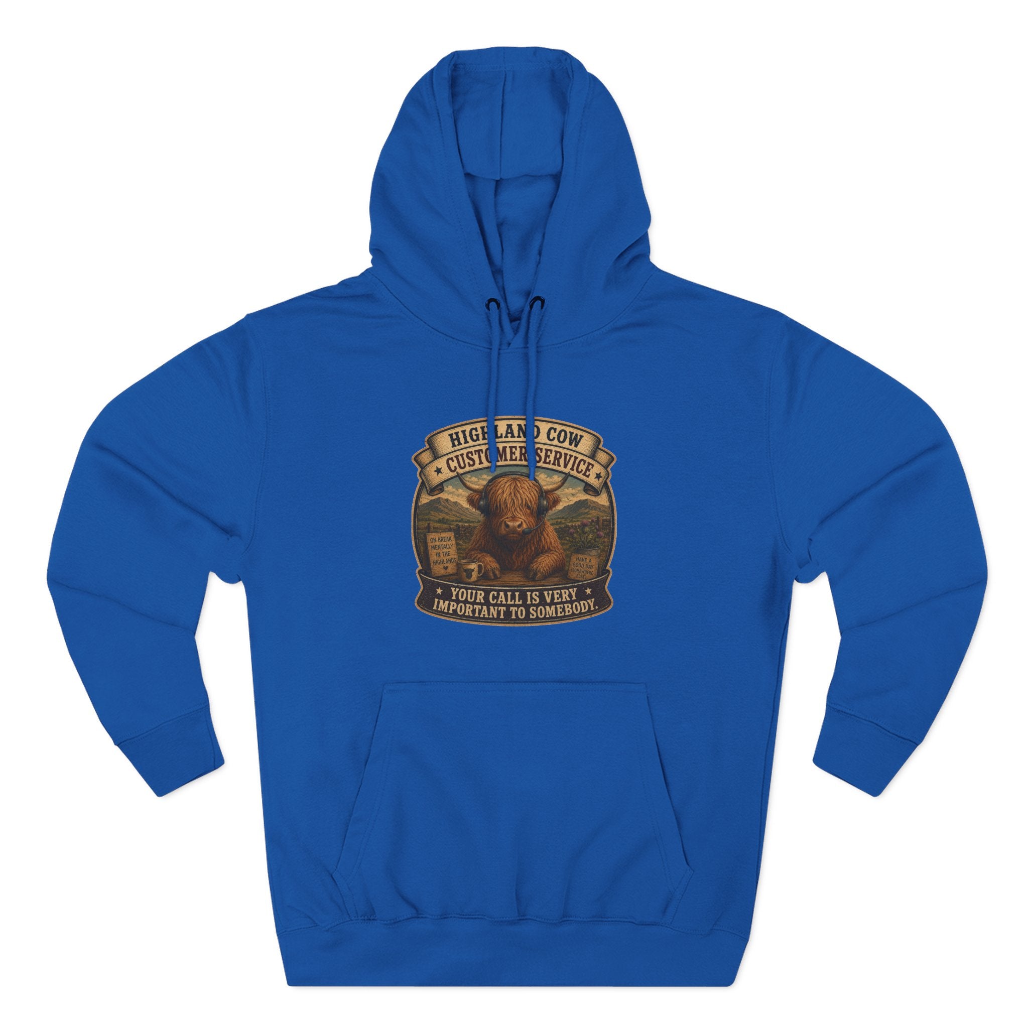 Highland Cow Customer Service Three-Panel Fleece Hoodie