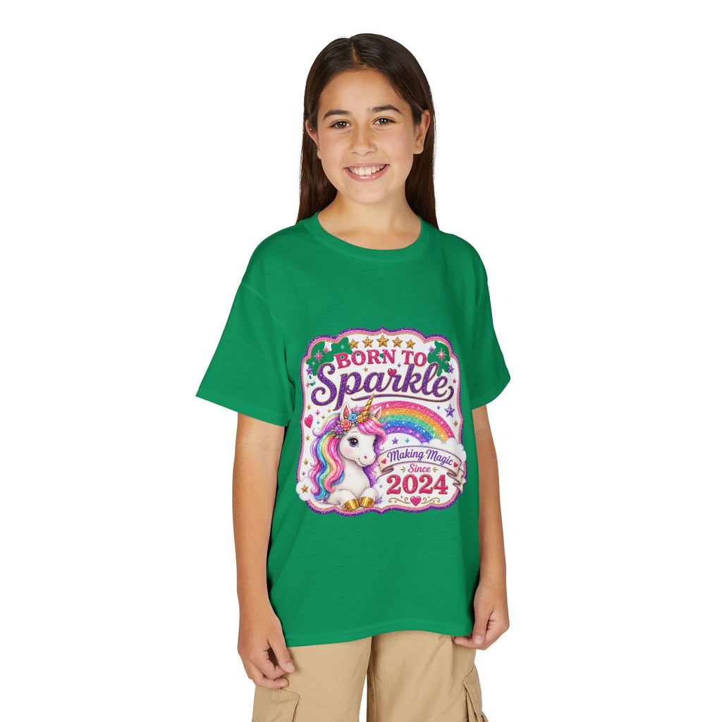 "Born to Sparkle" Unicorn Rainbow 2024 Youth Tee Kids — T-Shirt
