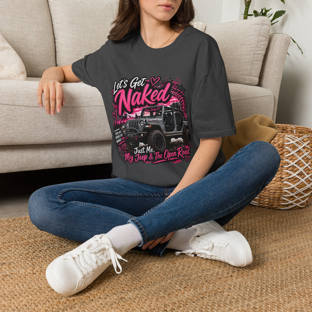Jeep 'Let's Get Naked' Graphic T-Shirt — (Pink) Funny Off-Roading Top