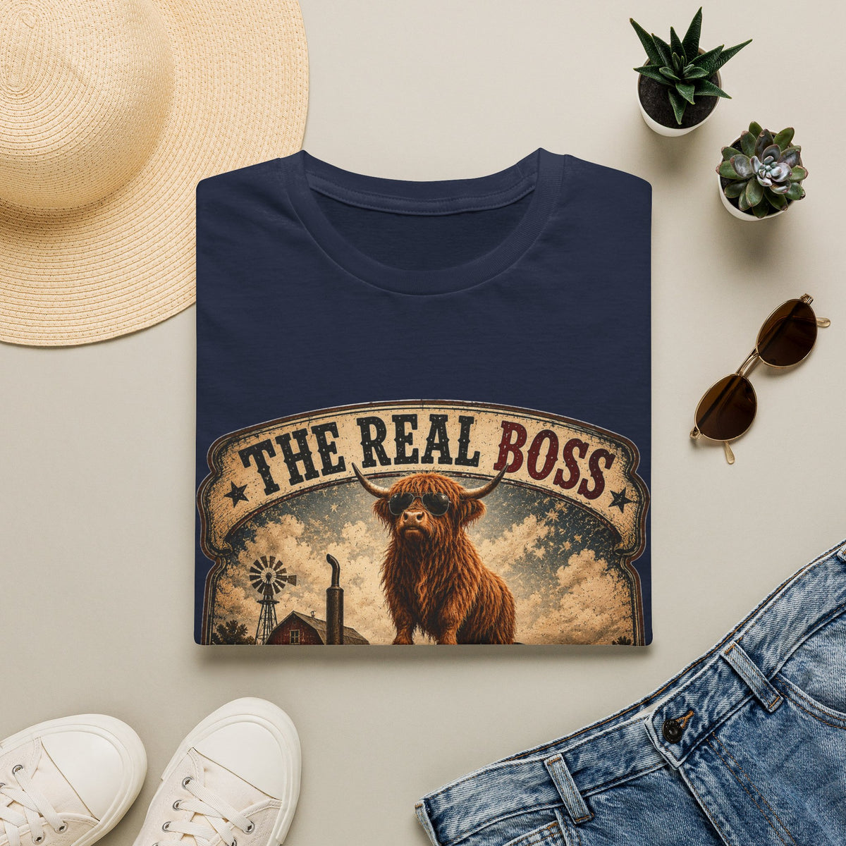 The Real Boss Highland Cow Unisex Softstyle T-Shirt
