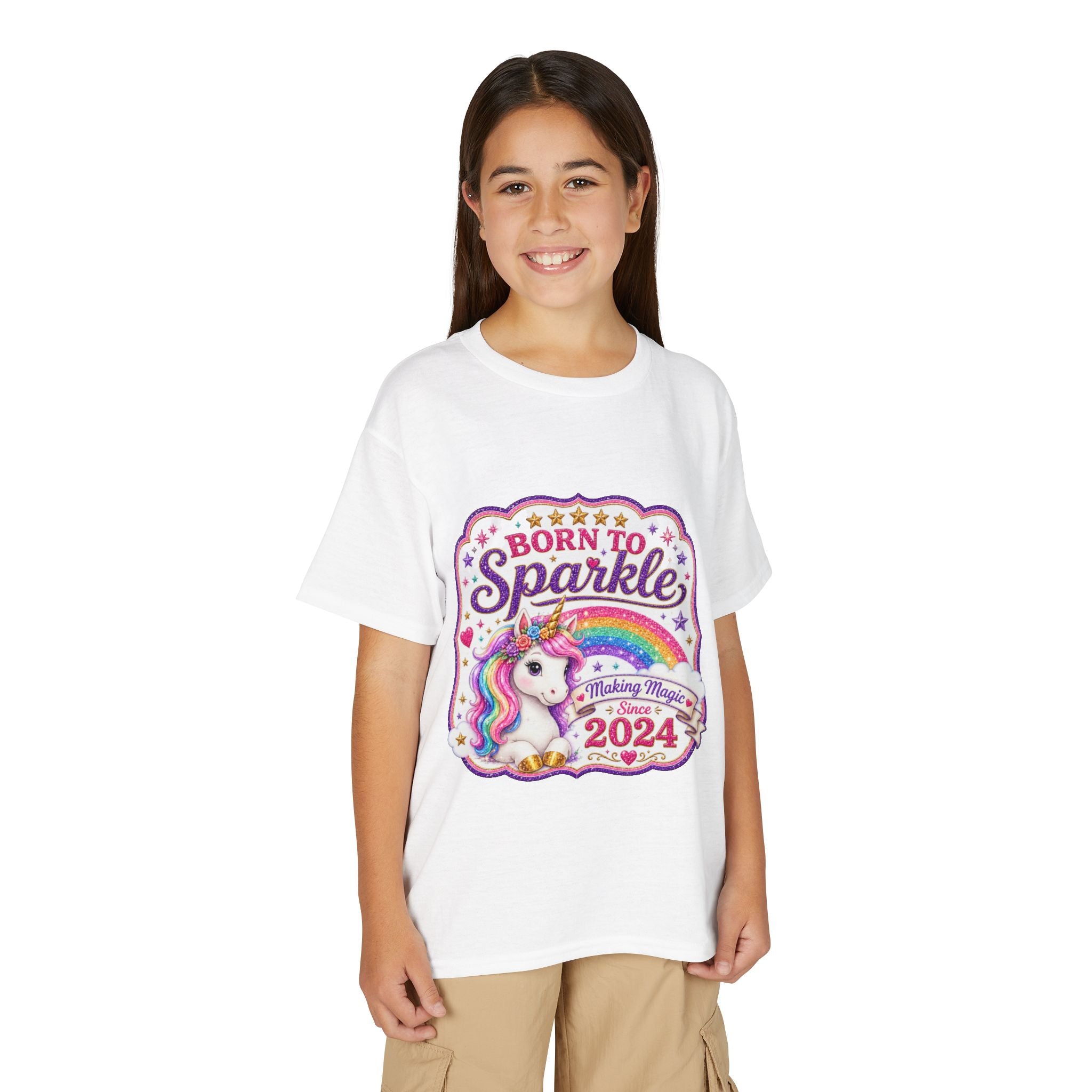 "Born to Sparkle" Unicorn Rainbow 2024 Youth Tee Kids — T-Shirt