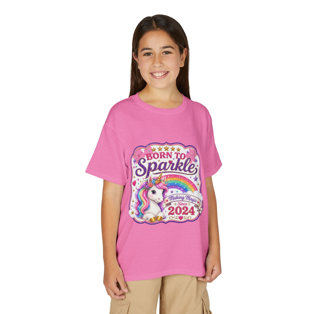"Born to Sparkle" Unicorn Rainbow 2024 Youth Tee Kids — T-Shirt