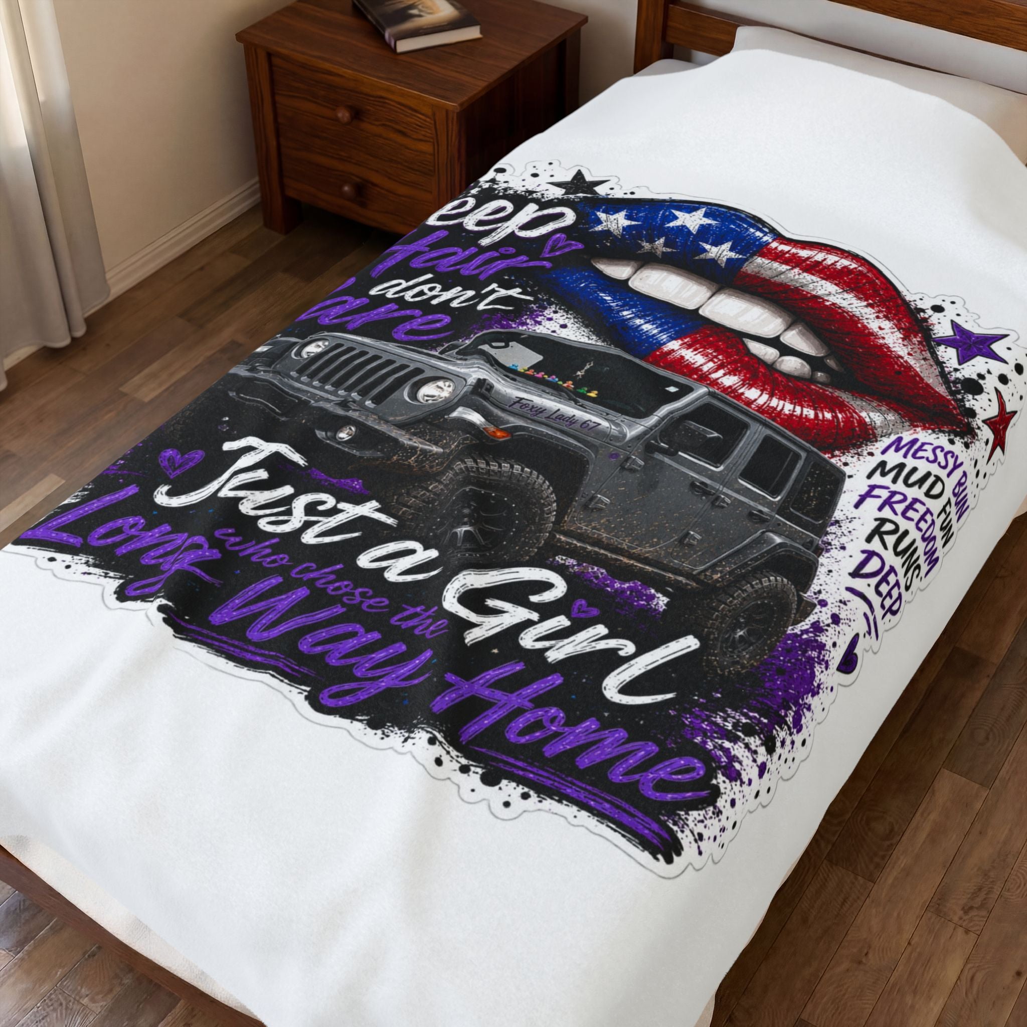 Just A Girl On A Long Way Home Jeep Velveteen Plush Blanket