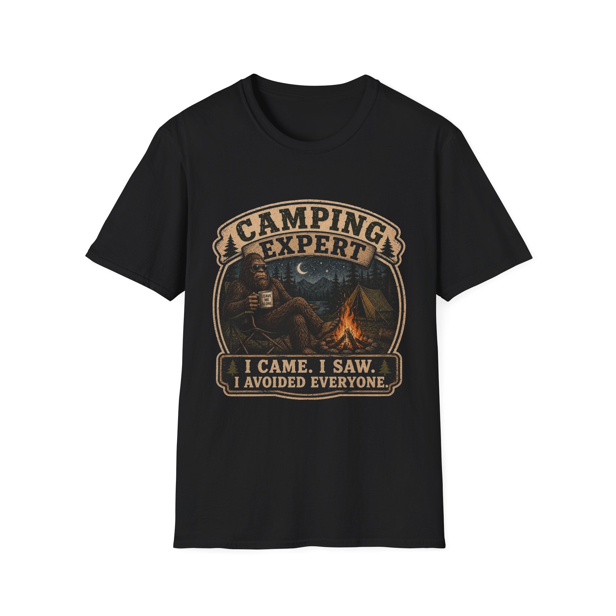 Camping Expert T-Shirt — “I Came. I Saw. I Avoided Everyone.” Outdoorsy Campfire Tee