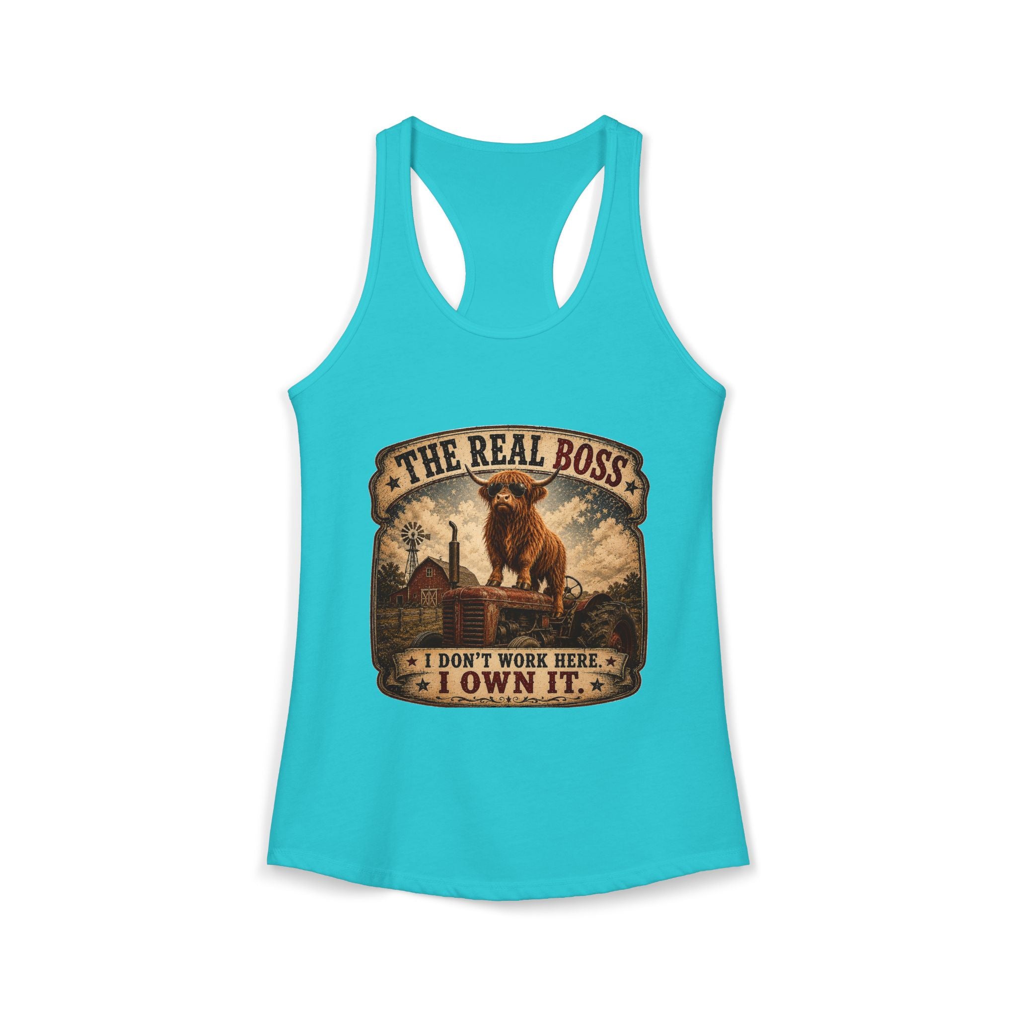 The Real Boss Highland Cow Women's Ideal Racerback Tank