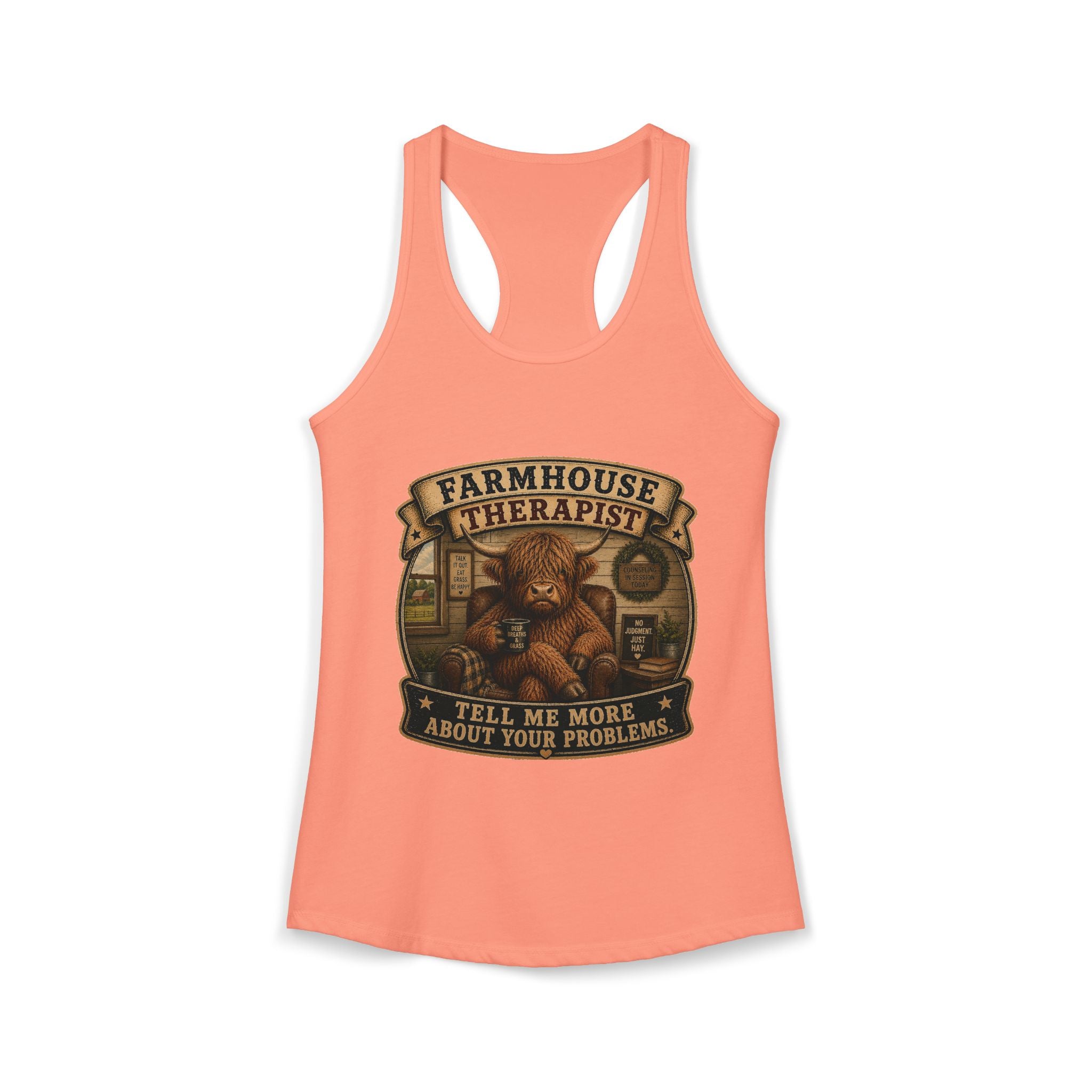Farmhouse Therapist Highland Cow Women's Ideal Racerback Tank