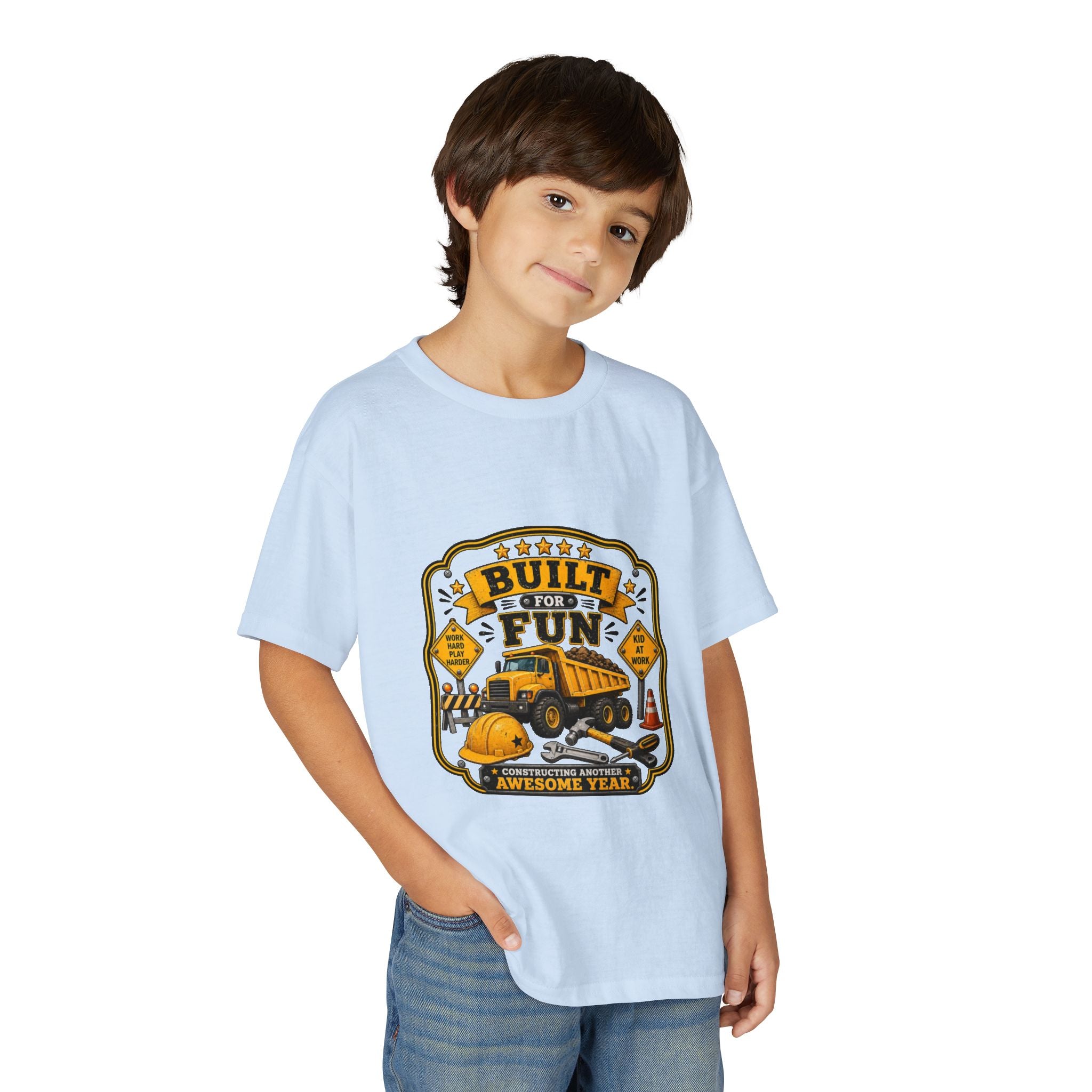 "Built For Fun" Graphic Tee Kids Construction Truck — T-Shirt