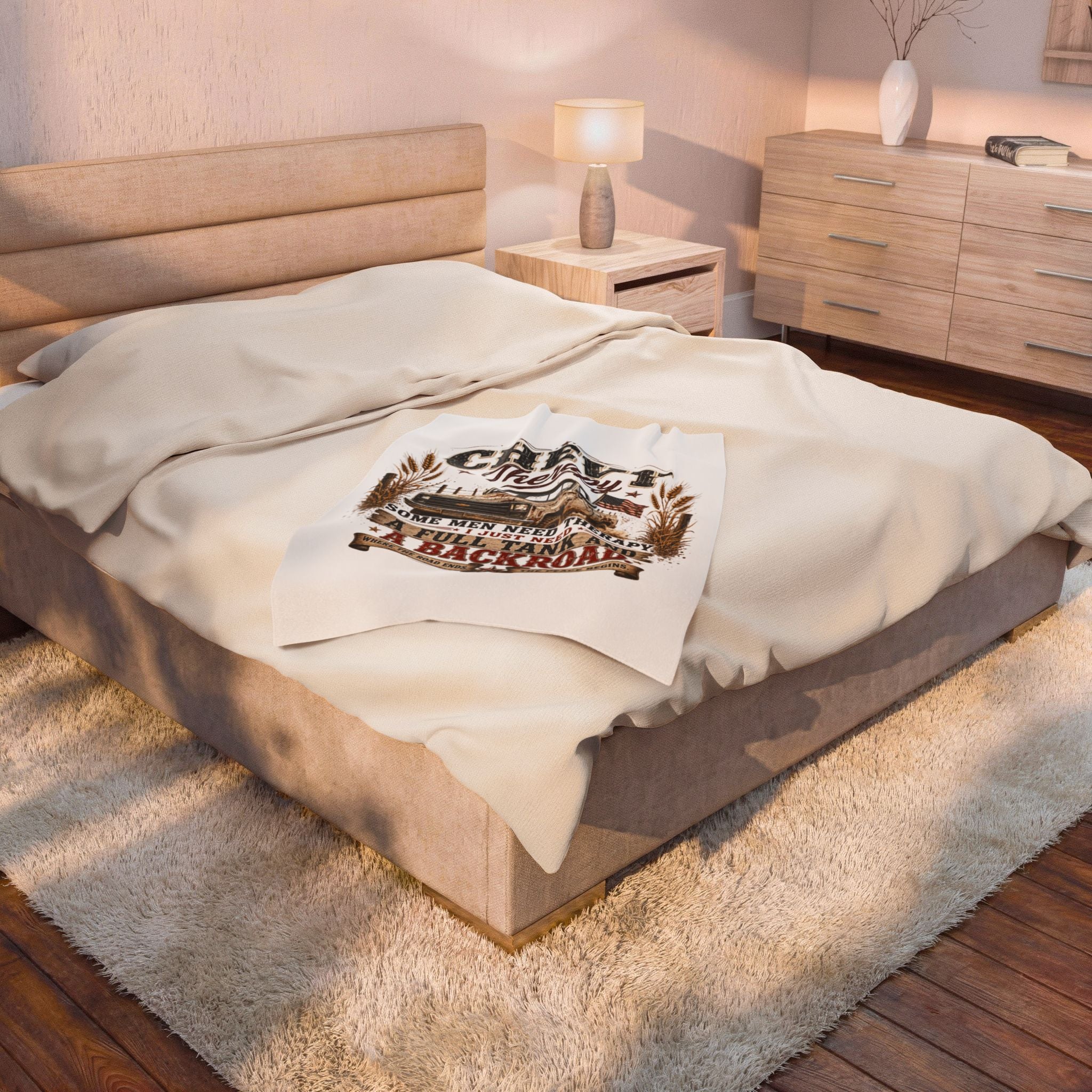 'Some Men Need Therapy... A Full Tank and A Backroad' Cozy Truck Throw — Chevy Therapy Plush Blanket