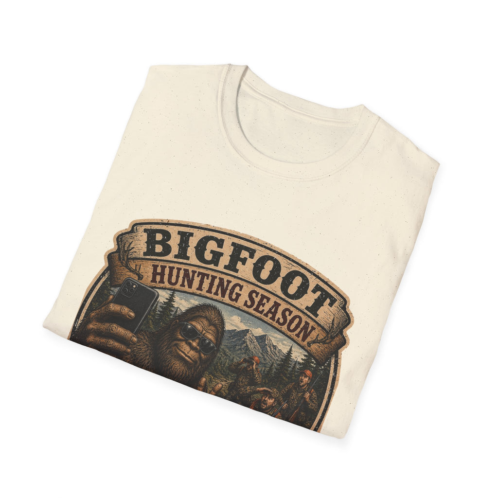 Bigfoot Hunting Season T-Shirt — 'Nice Try' Funny Sasquatch Tee