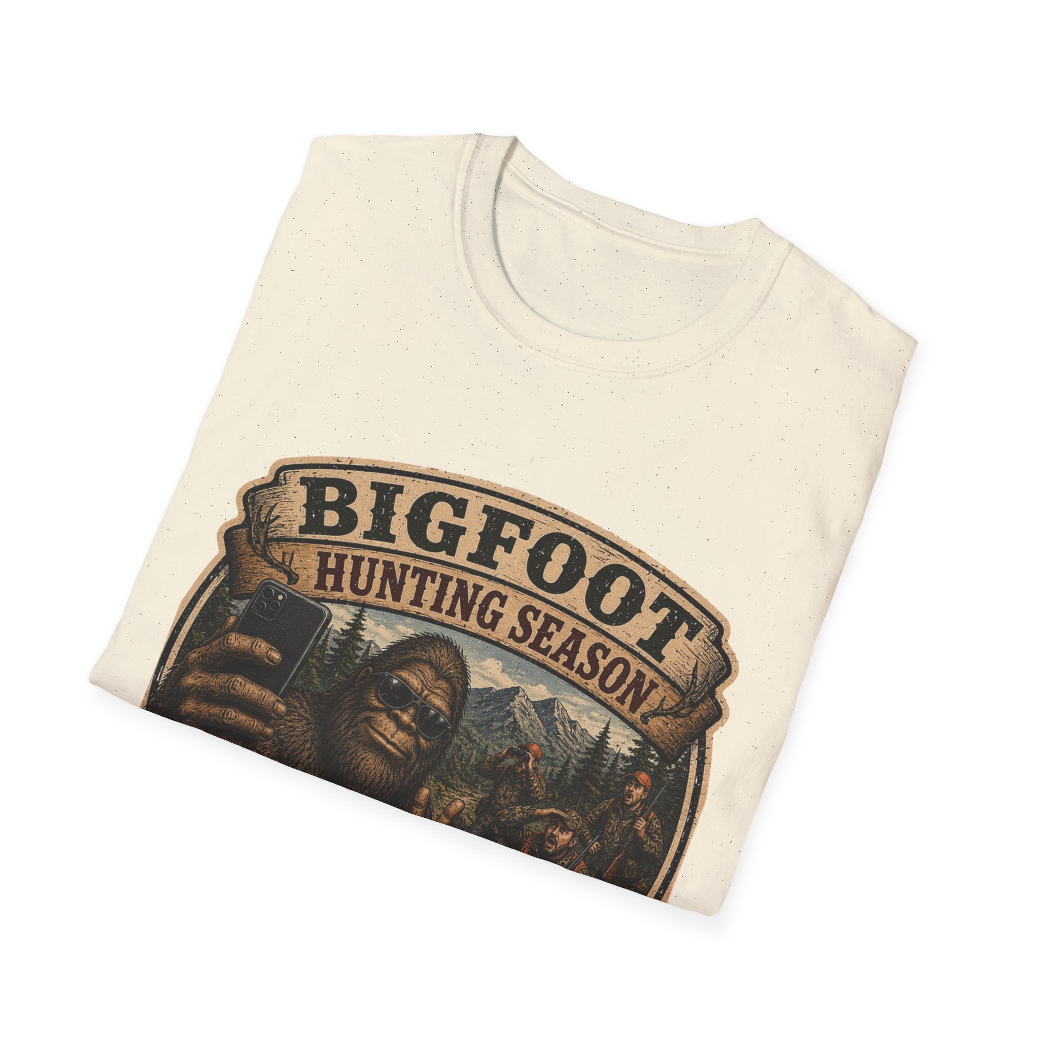 Bigfoot Hunting Season T-Shirt — 'Nice Try' Funny Sasquatch Tee