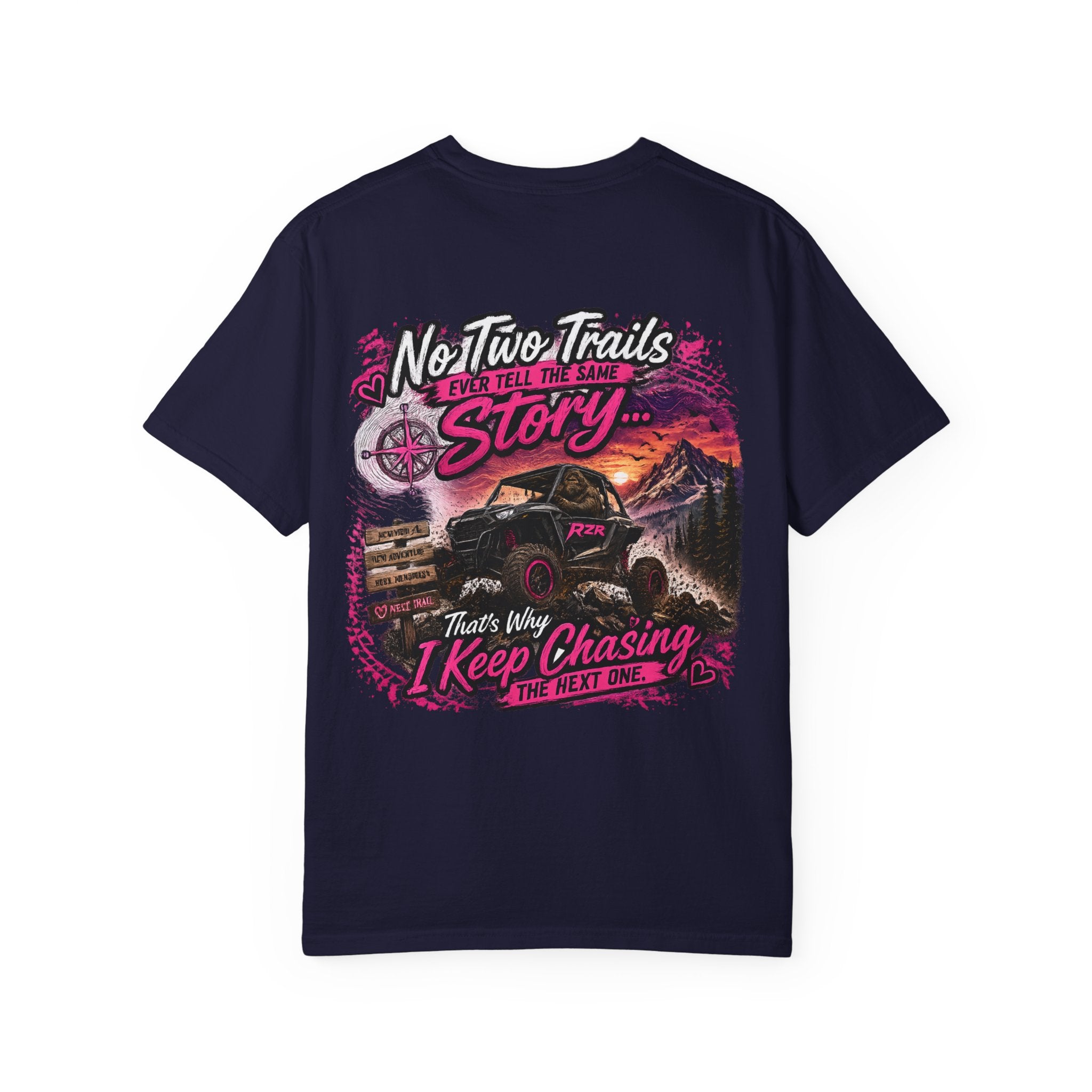 Off-Road Adventure T-Shirt — “No Two Trails Ever Tell the Same Story” Mountain Jeep Graphic