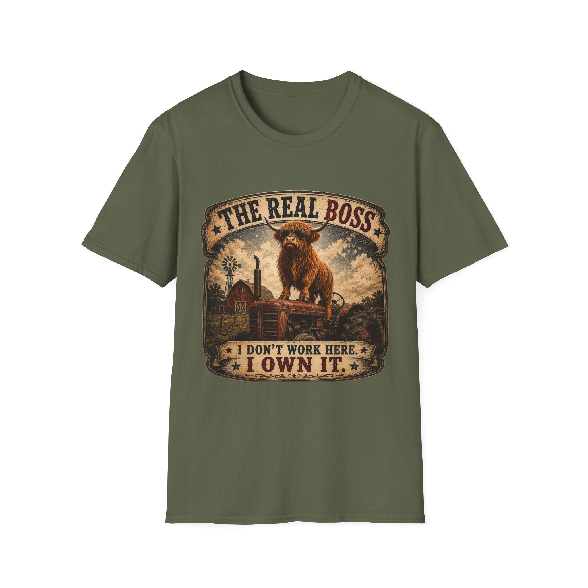 The Real Boss Highland Cow Unisex Softstyle T-Shirt
