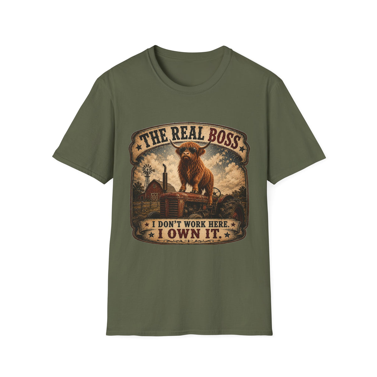 The Real Boss Highland Cow Unisex Softstyle T-Shirt