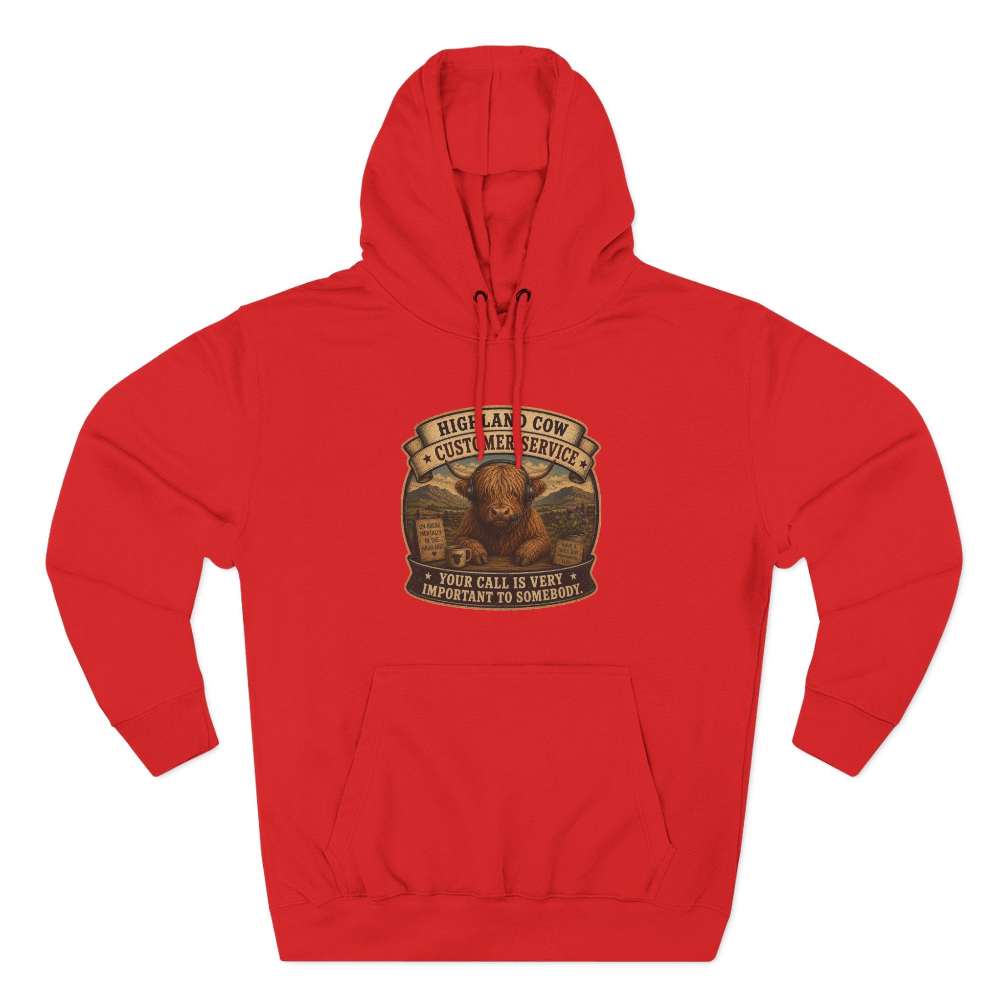 Highland Cow Customer Service Three-Panel Fleece Hoodie