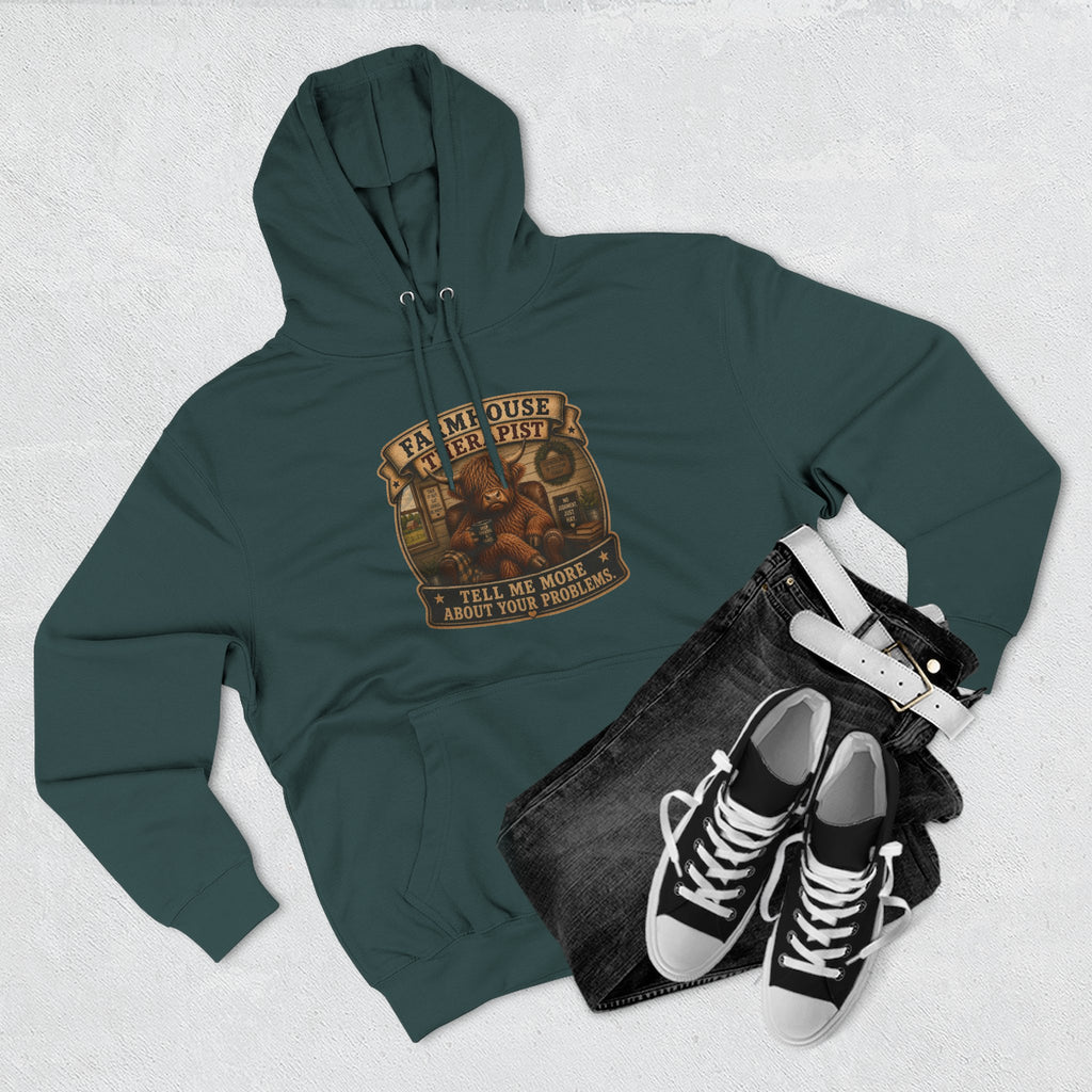 Farmhouse Therapist Highland Cow Three-Panel Fleece Hoodie