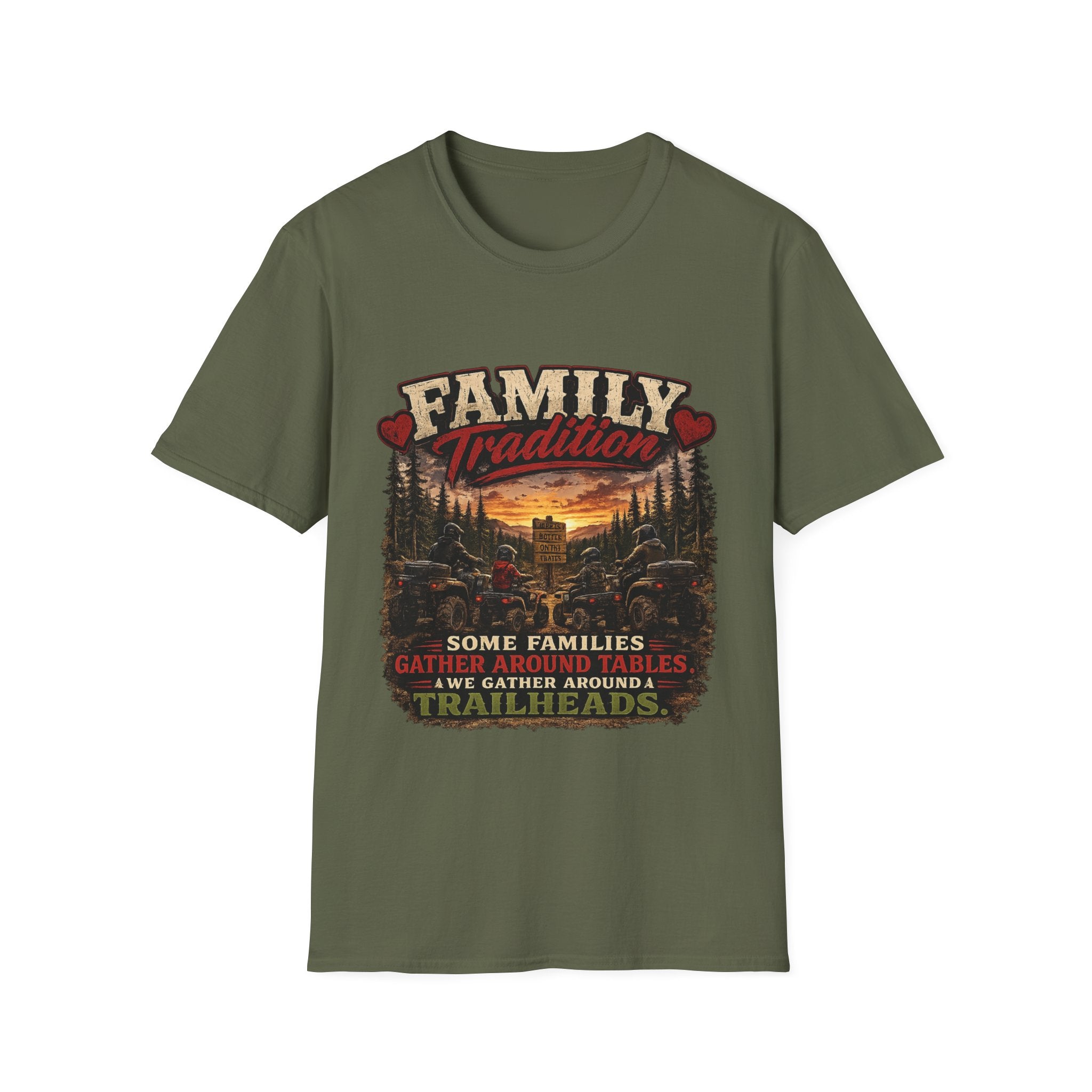 Family Tradition T-Shirt — 'Some Families We Gather Around A Table, We Gather Around A Trailhead' Outdoor Camping Tee