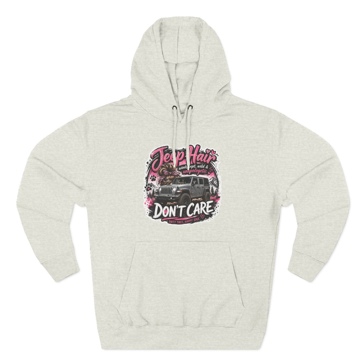 Jeep Hair Don't Care (Pink) Three-Panel Fleece Hoodie