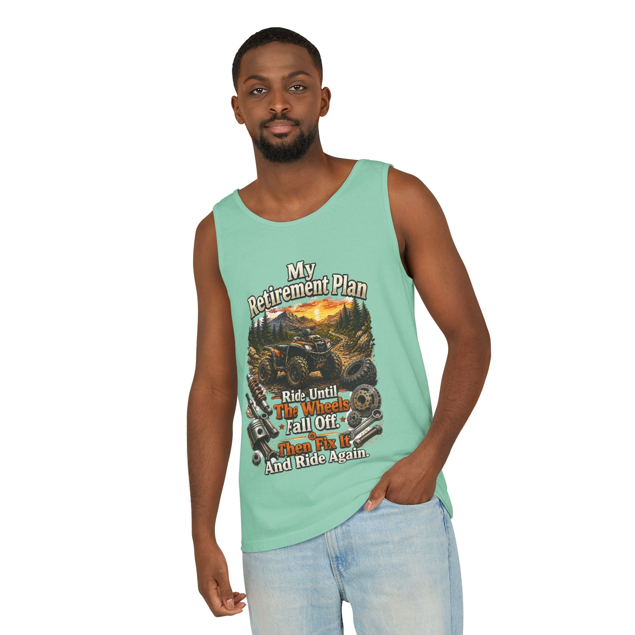 Retirement Plan ATV Tank Top — "Ride Until The Wheels Fall Off" Off‑Road Sunset Tank