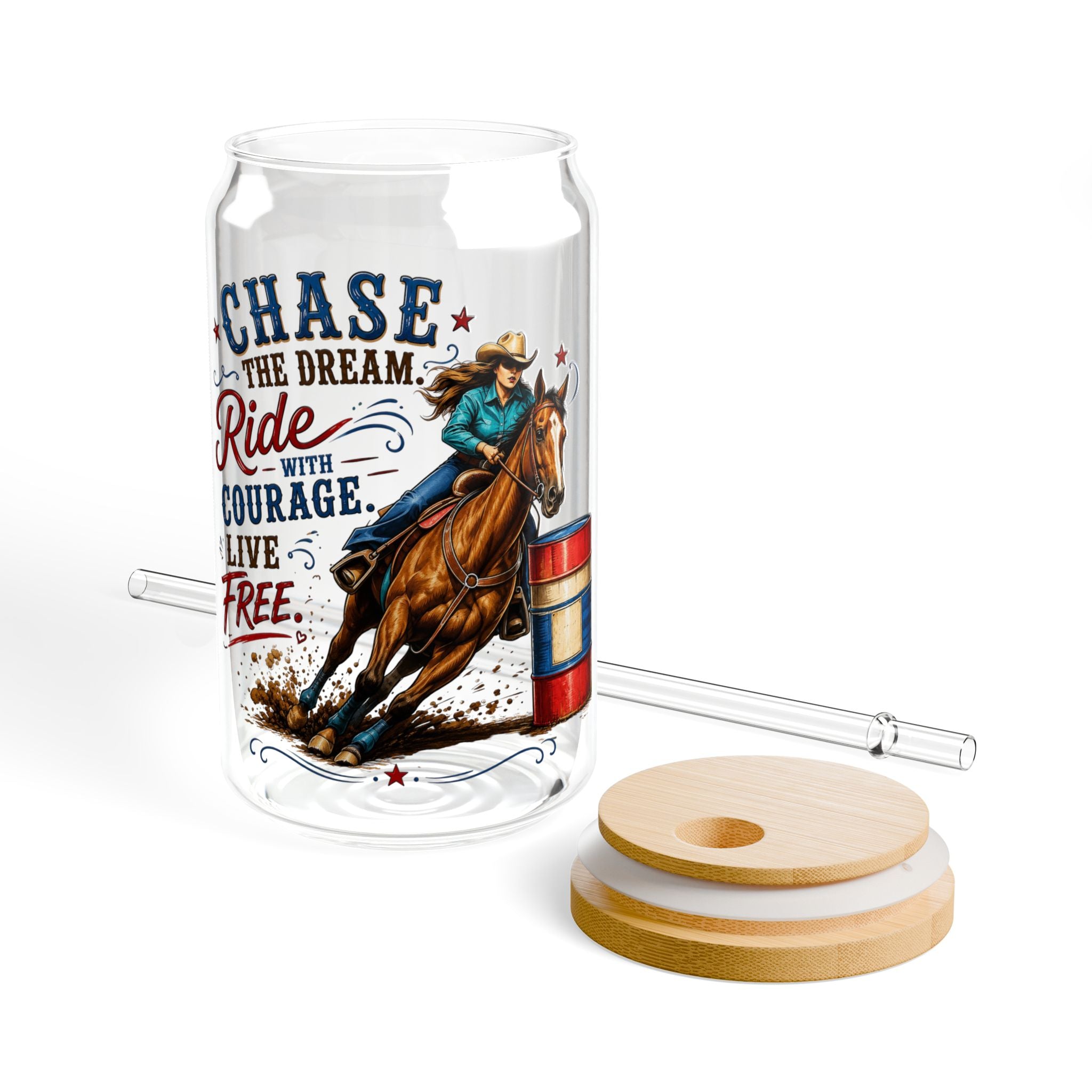 Chase the Dream Horse Glass Straw Cup, 16oz