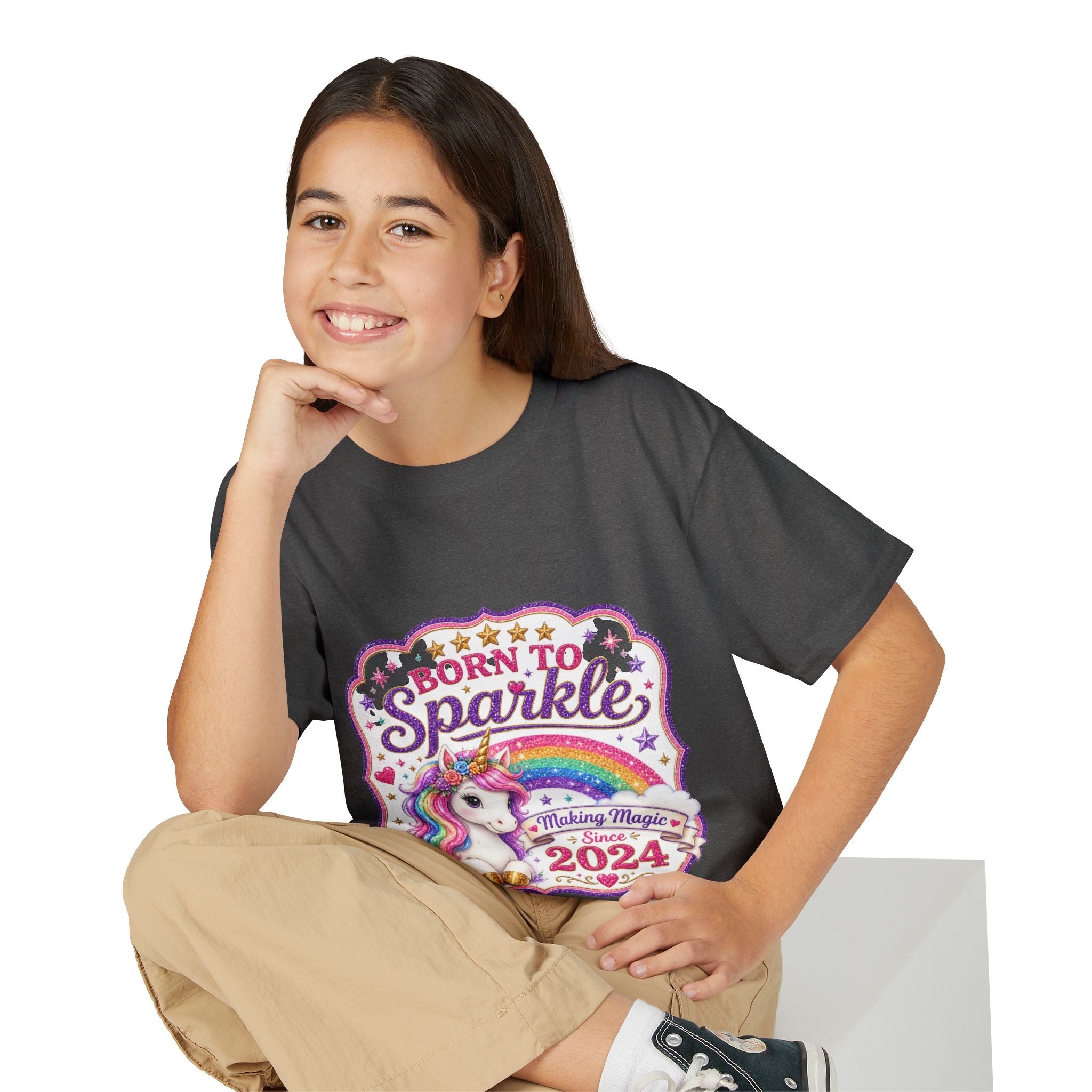 "Born to Sparkle" Unicorn Rainbow 2024 Youth Tee Kids — T-Shirt