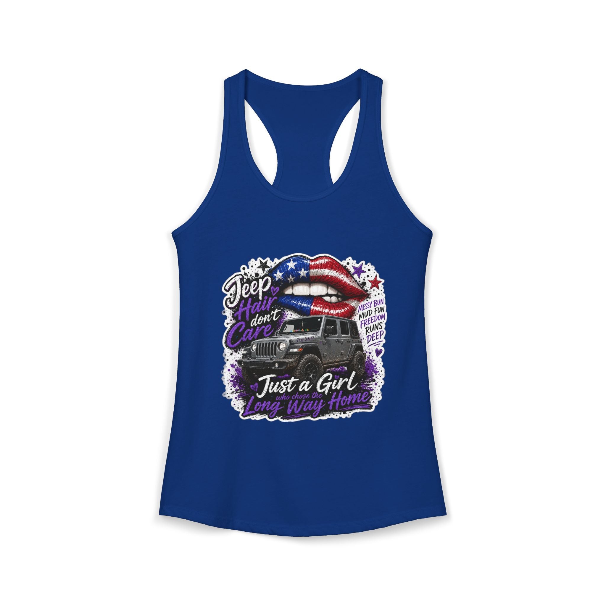 Jeep Hair Don't Care - Just a Girl A Long Way Home Women's Ideal Racerback Tank