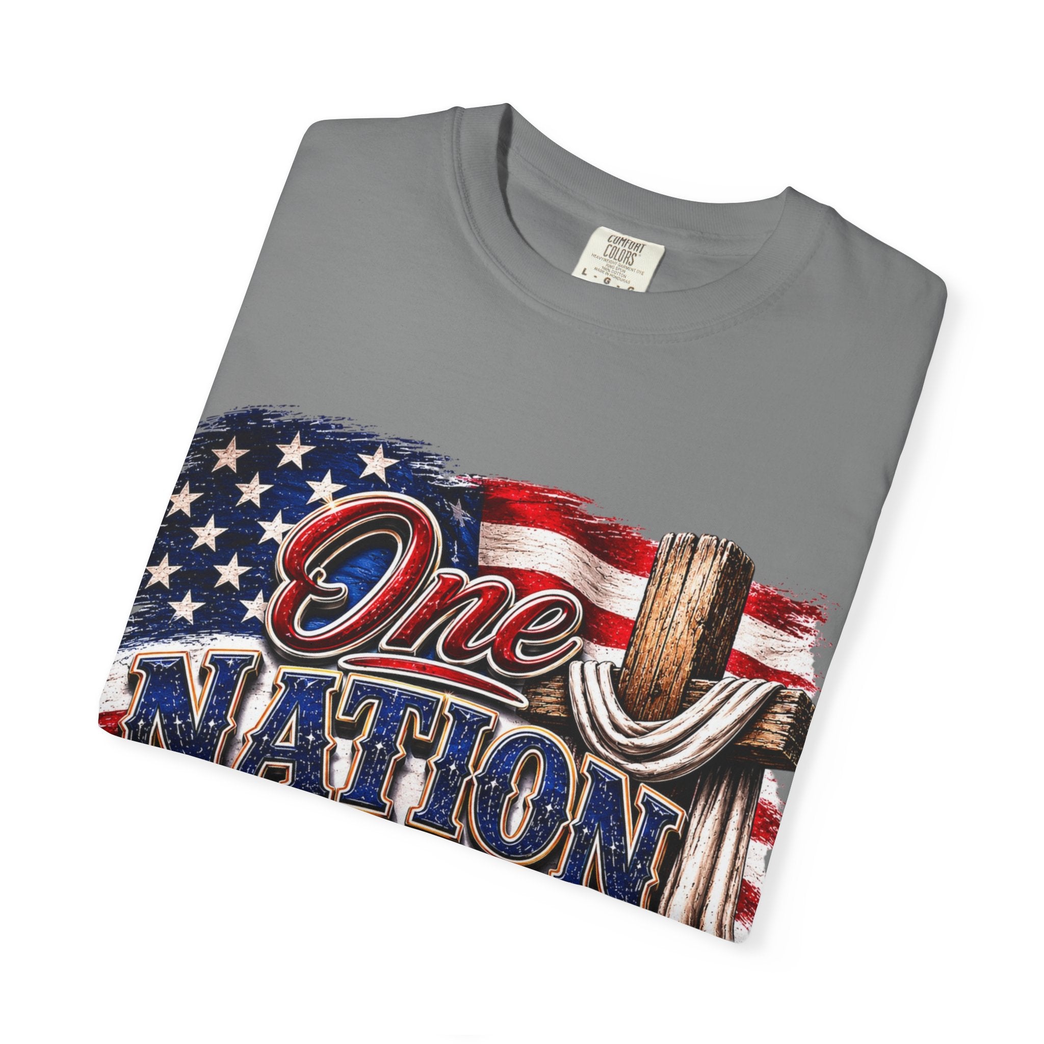 One Nation Under God T-Shirt — Patriotic American Flag & Cross Graphic